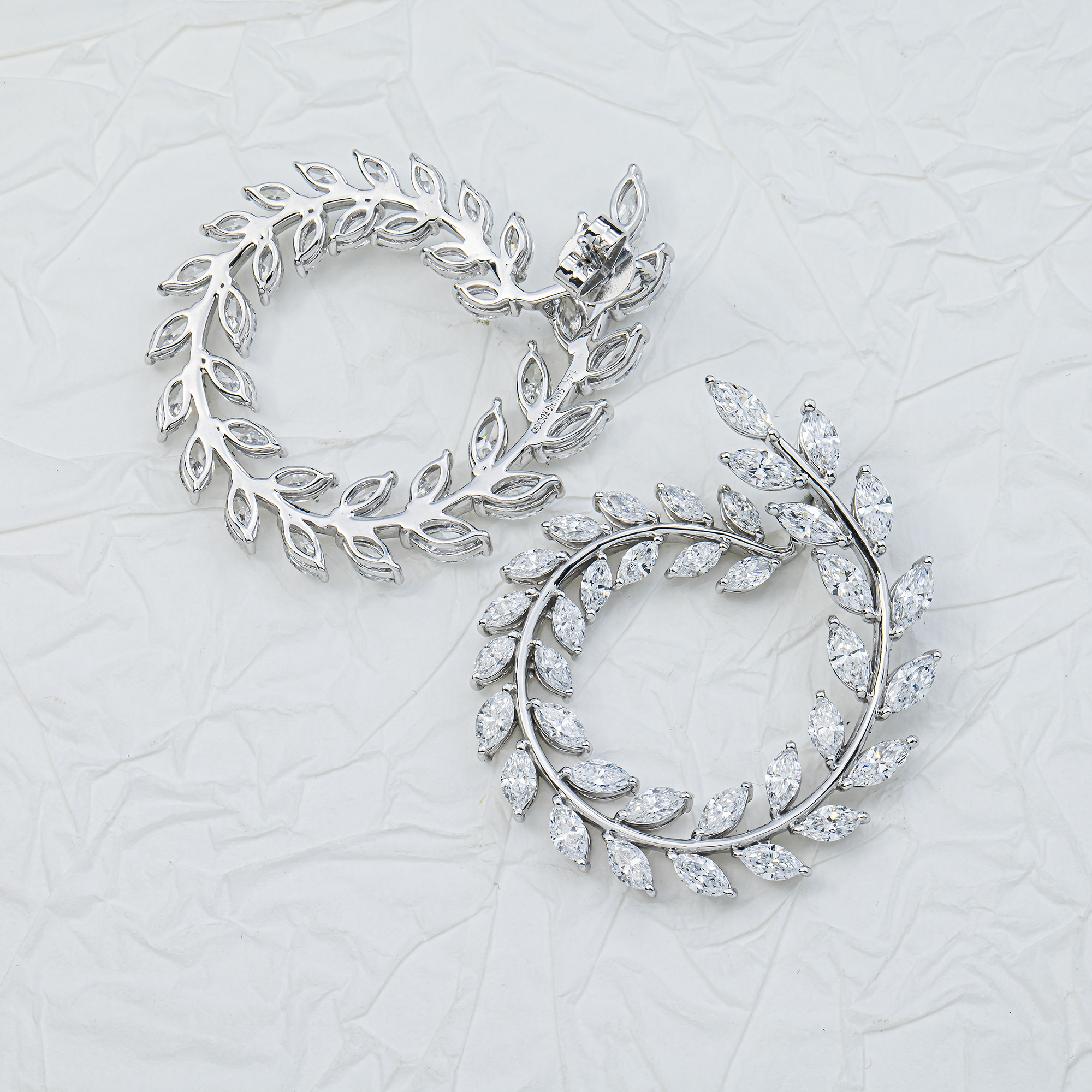 14K White Gold Marquise Diamond Open Hoop Earrings 7.47ctw
