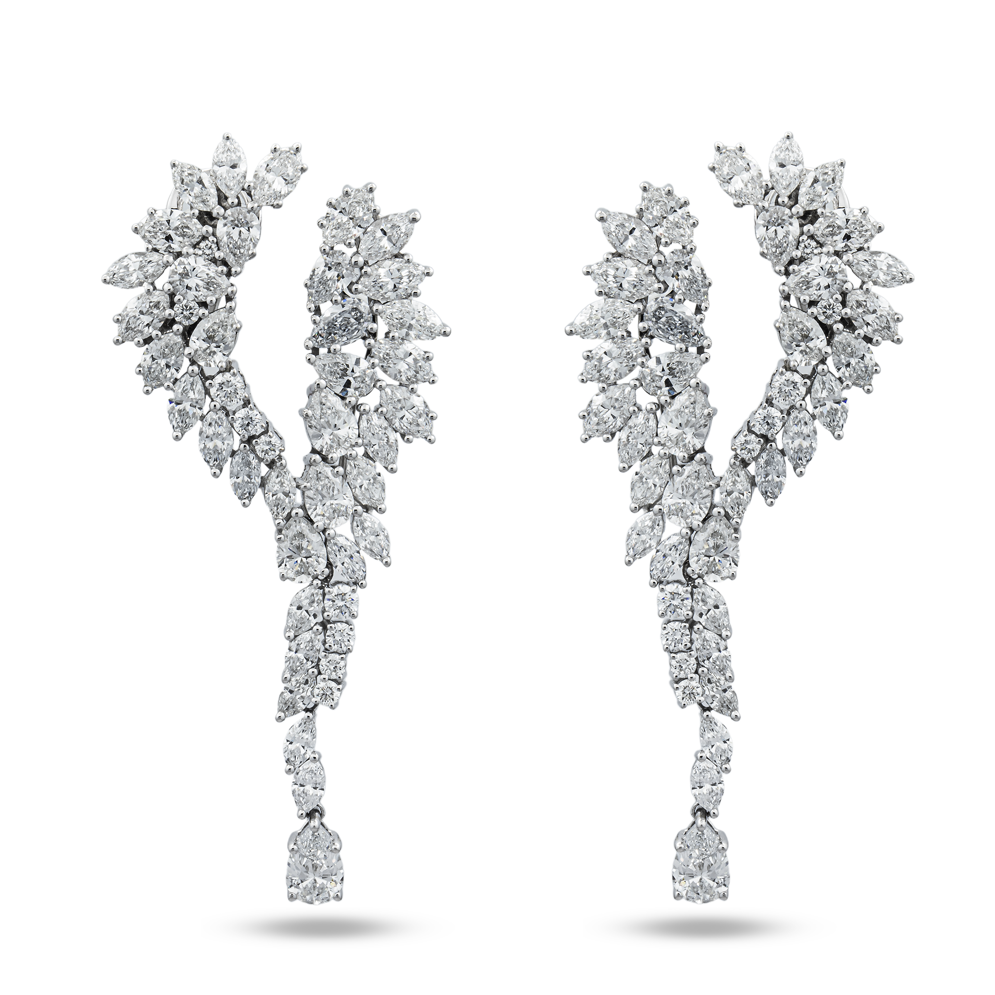 14K White Gold Multi Shape Diamond Drop Earrings 15.34ctw