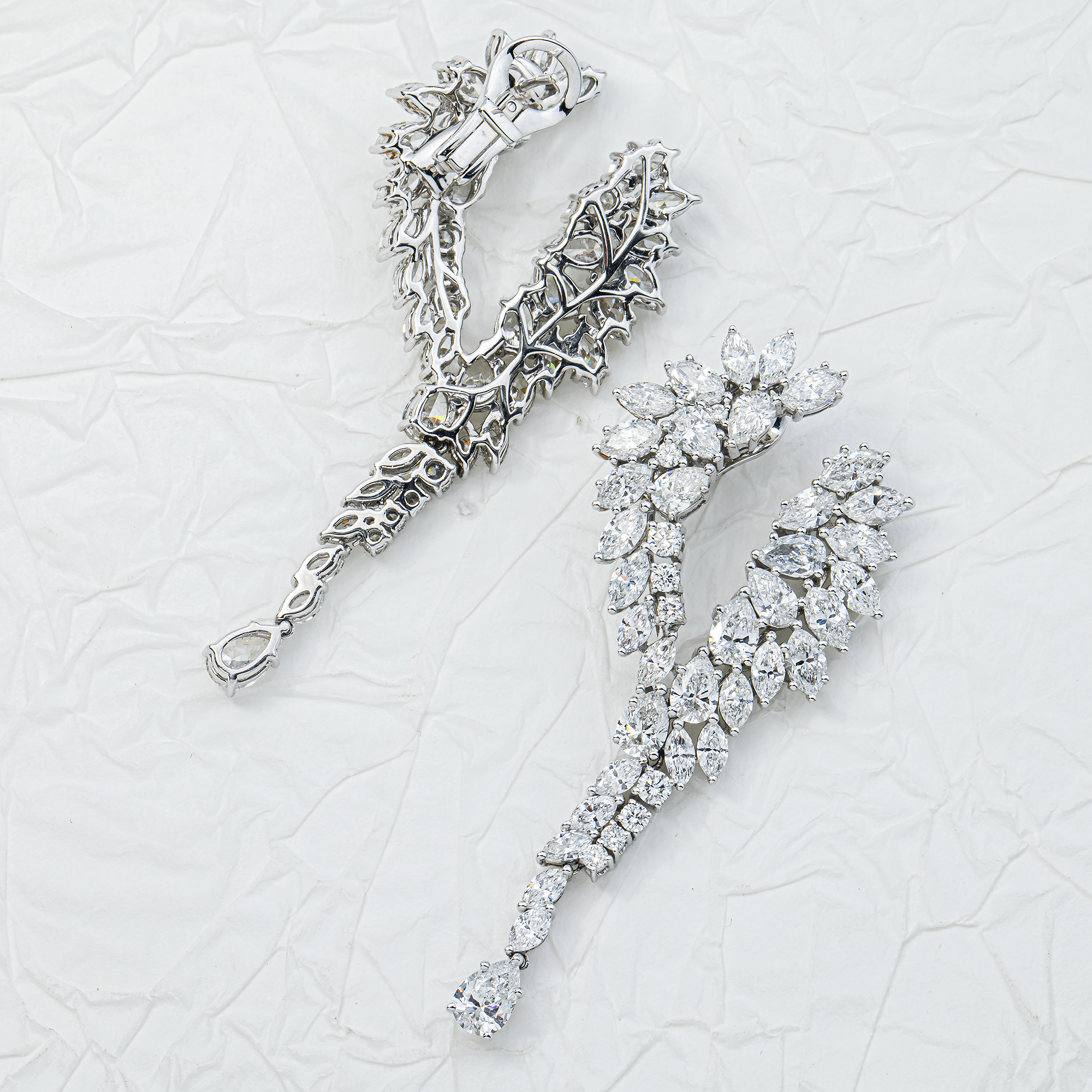 14K White Gold Multi Shape Diamond Drop Earrings 15.34ctw