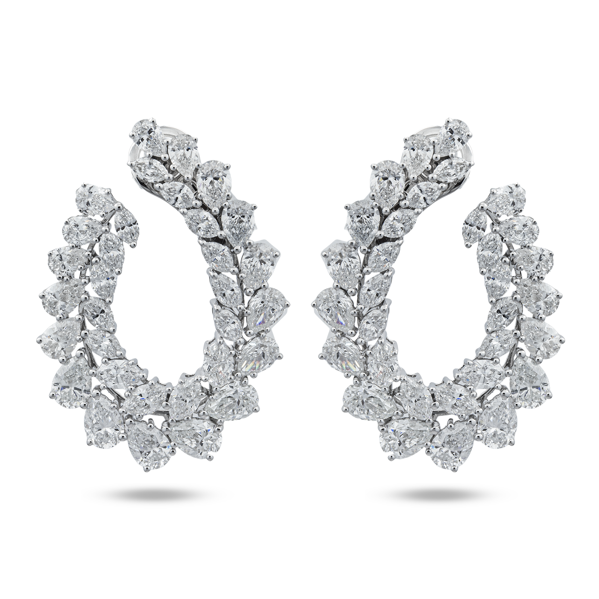 14K White Gold Marquise & Pear Diamond Open Hoop Earrings 14.78ctw