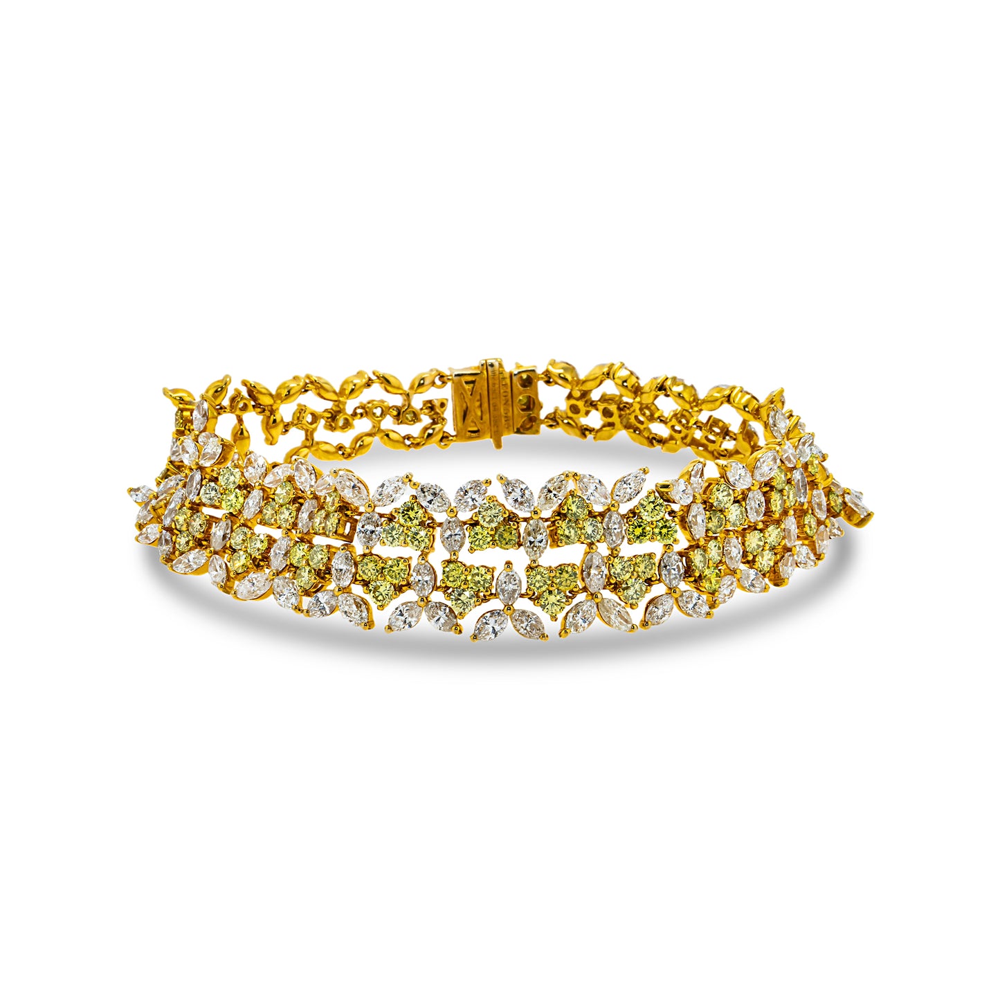 14K Yellow Gold Marquise & Round Cut Fancy Yellow Diamond bracelet 17.01ct