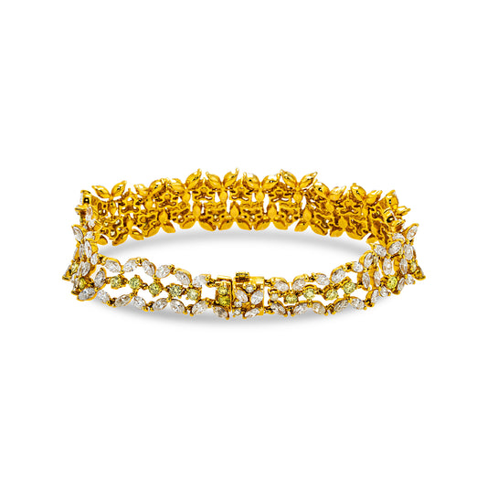 14K Yellow Gold Marquise & Round Cut Fancy Yellow Diamond bracelet 17.01ct