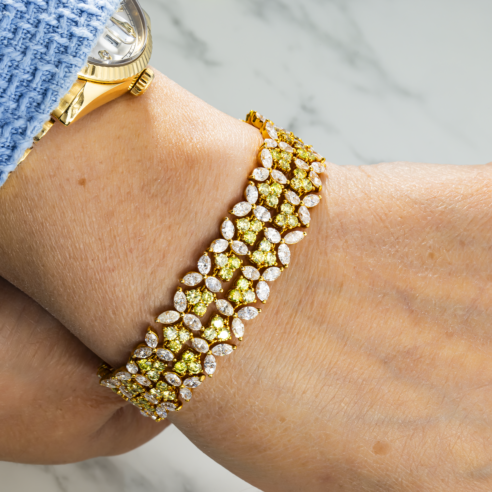 14K Yellow Gold Marquise & Round Cut Fancy Diamond Bracelet 17.01Ct Bracelets