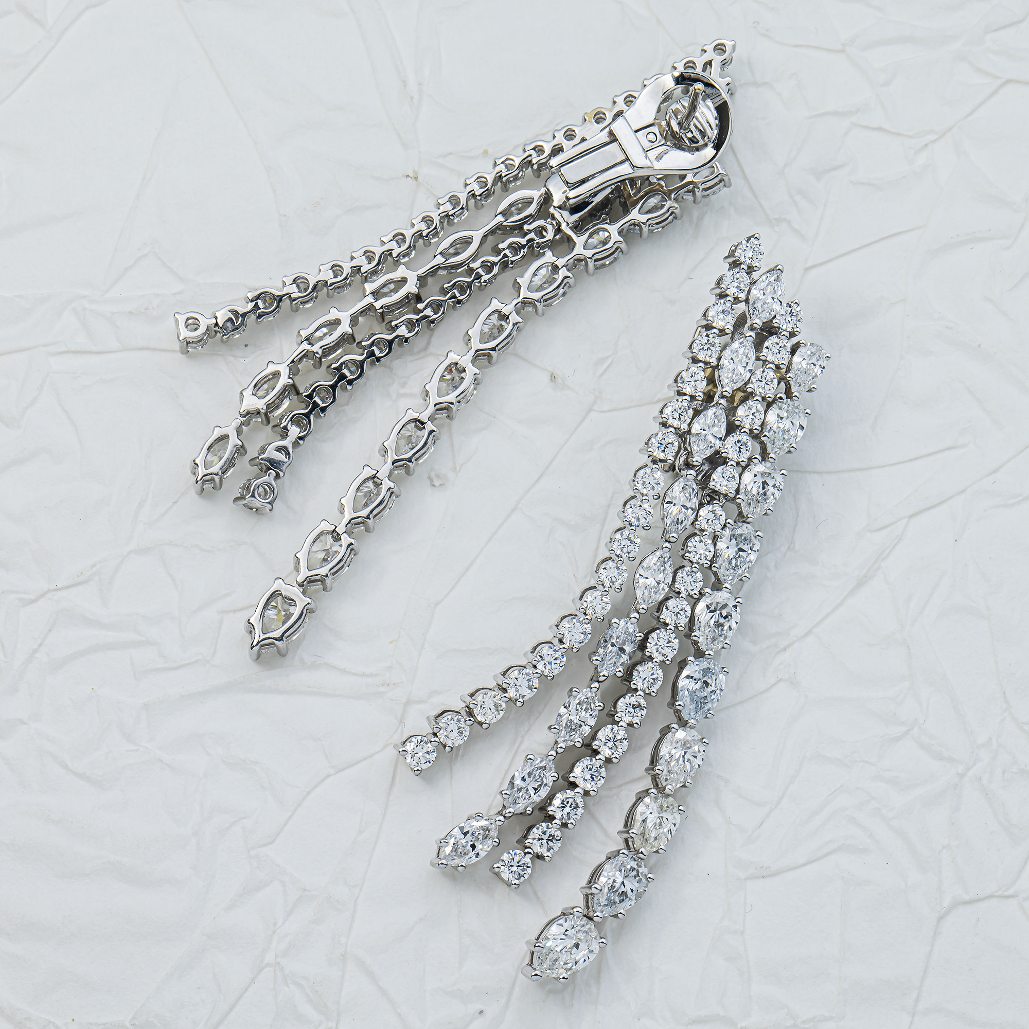 14K White Gold Multi Shape Diamond Drop Earrings 9.34ctw