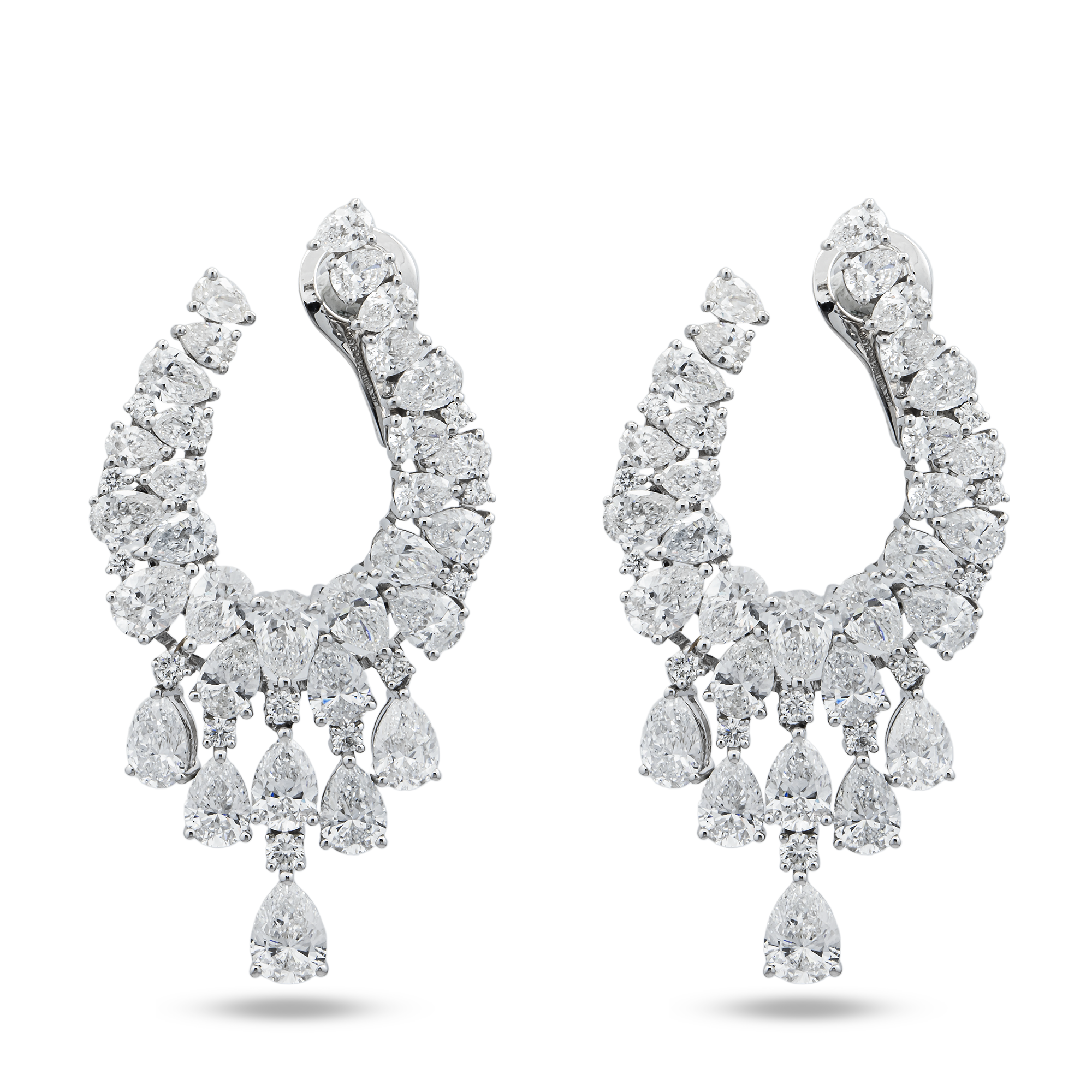 The Dreamcatcher - 14K White Gold Pear & Marquise Diamond Drop Earrings 16.58ctw