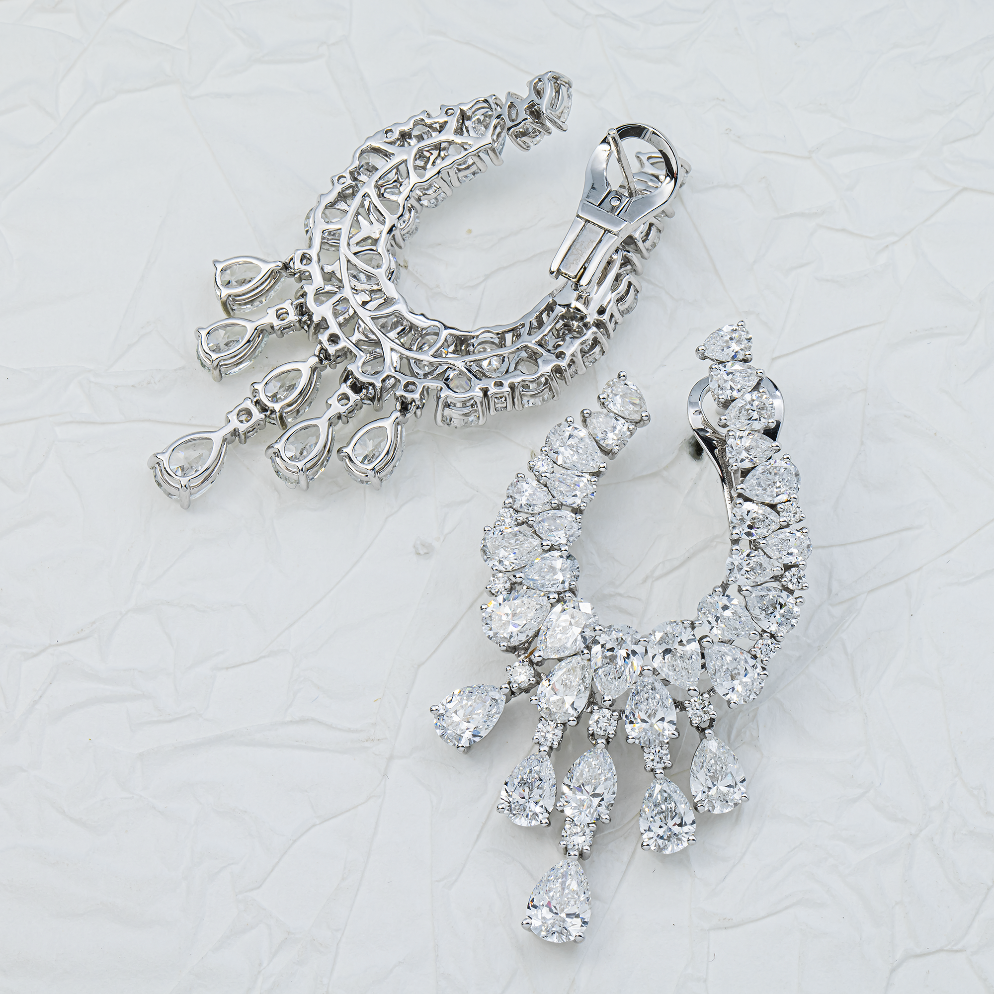 The Dreamcatcher - 14K White Gold Pear & Marquise Diamond Drop Earrings 16.58ctw