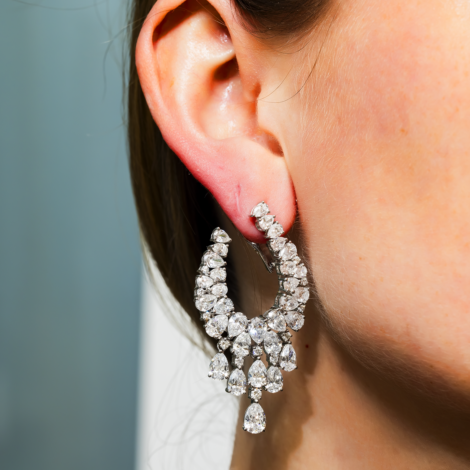 The Dreamcatcher - 14K White Gold Pear & Marquise Diamond Drop Earrings 16.58ctw