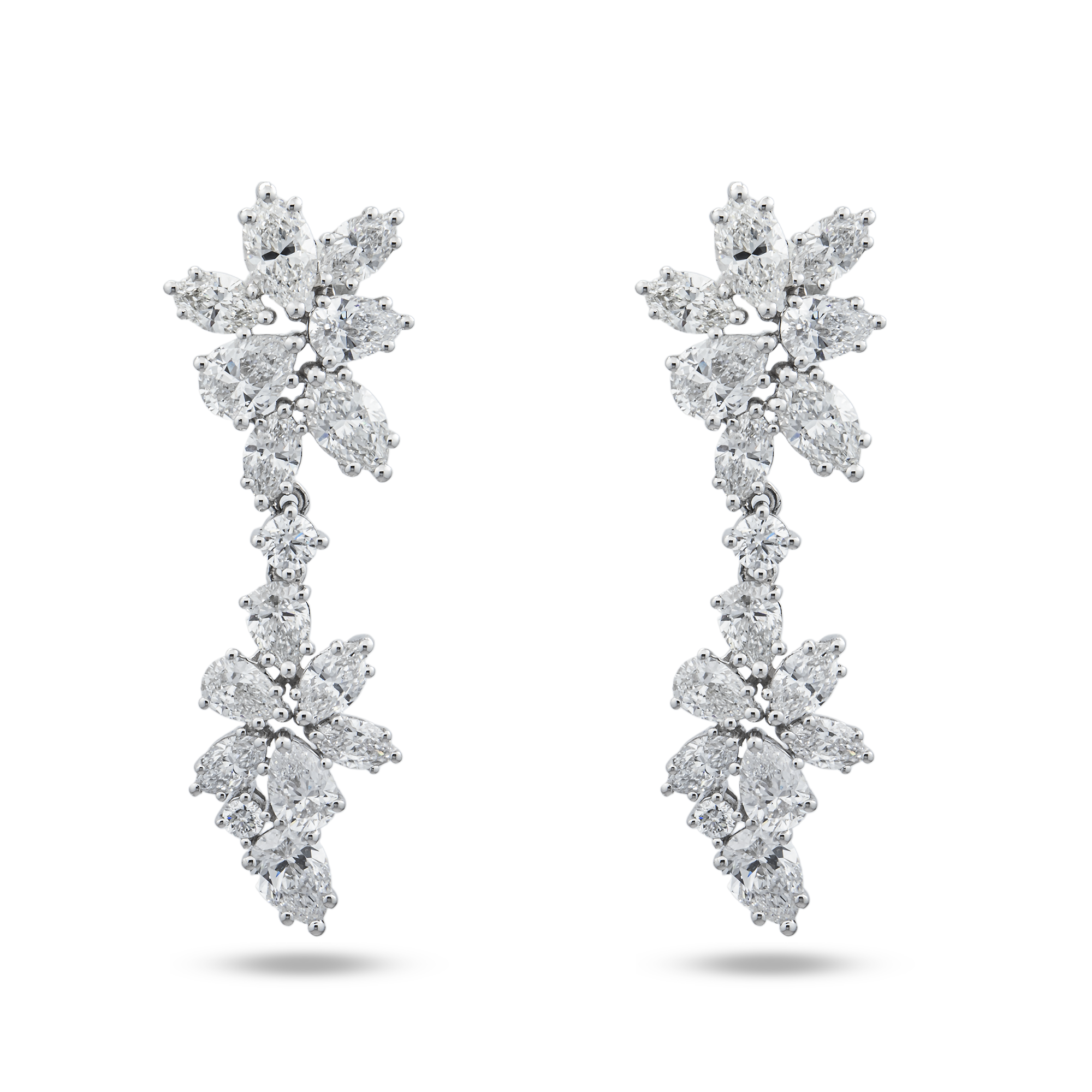 14K White Gold Multi Shape Diamond Drop Earrings 6.91ctw