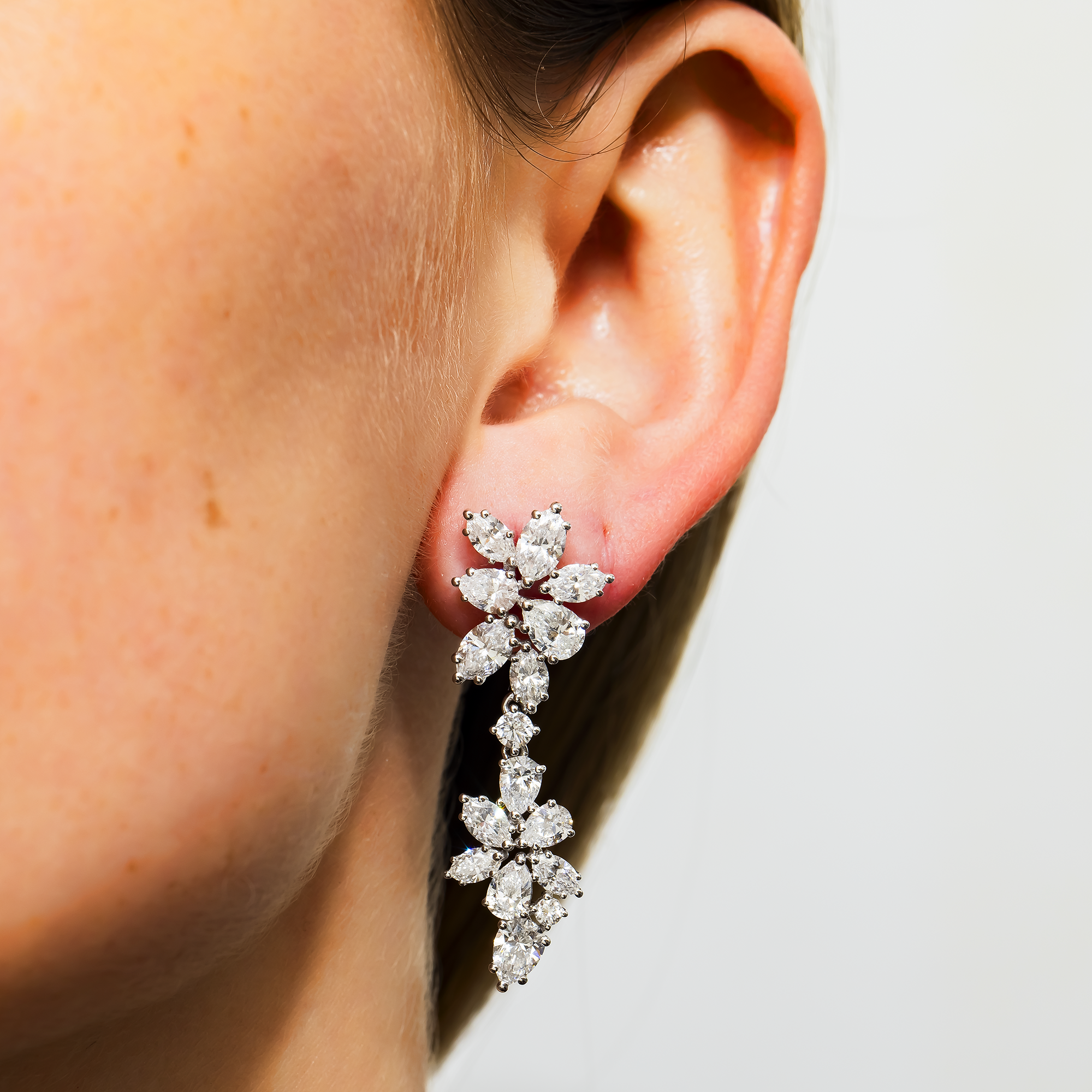 14K White Gold Multi Shape Diamond Drop Earrings 6.91ctw