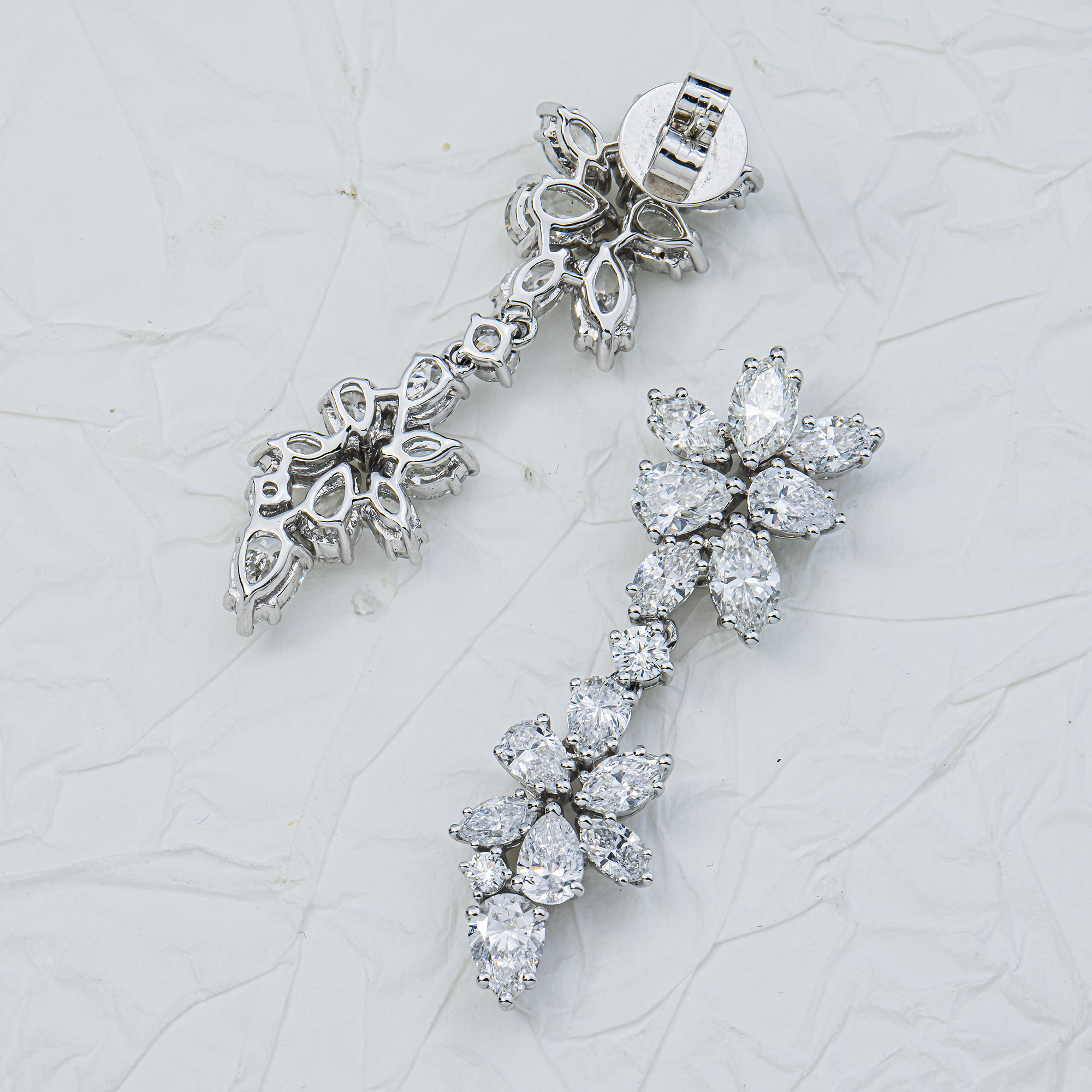 14K White Gold Multi Shape Diamond Drop Earrings 6.91ctw