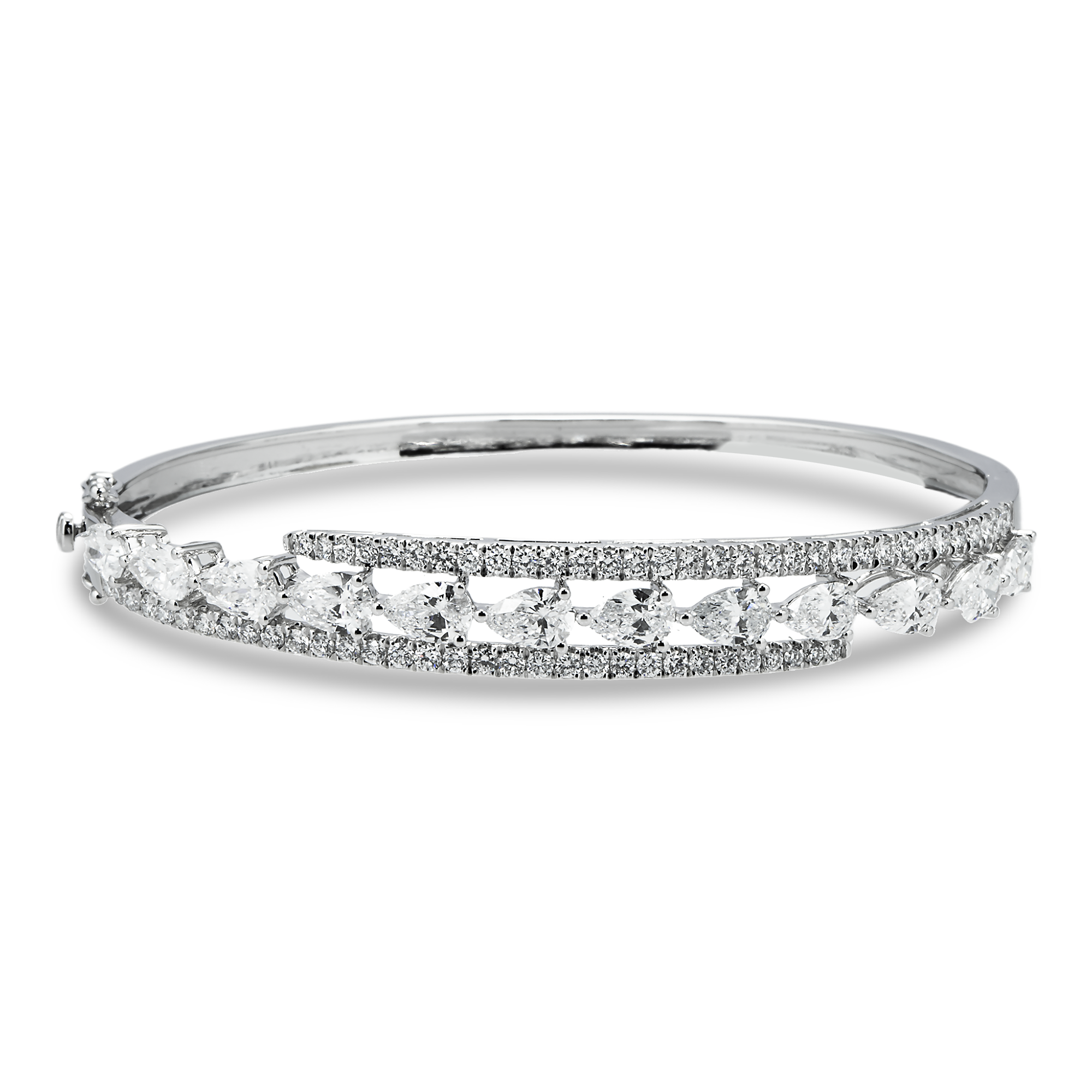 White Gold Round & Pear Cut Diamond Bangle Bracelet 4.78ct