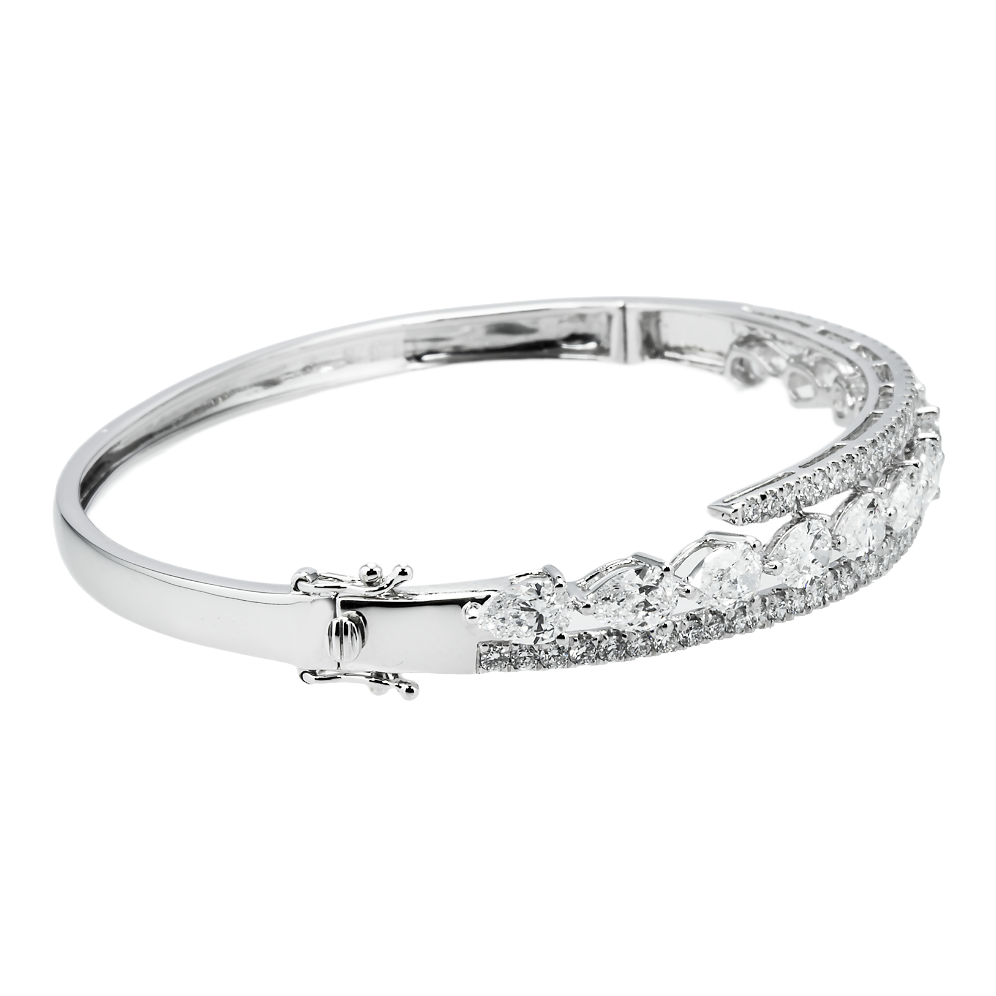 White Gold Round & Pear Cut Diamond Bangle Bracelet 4.78ct