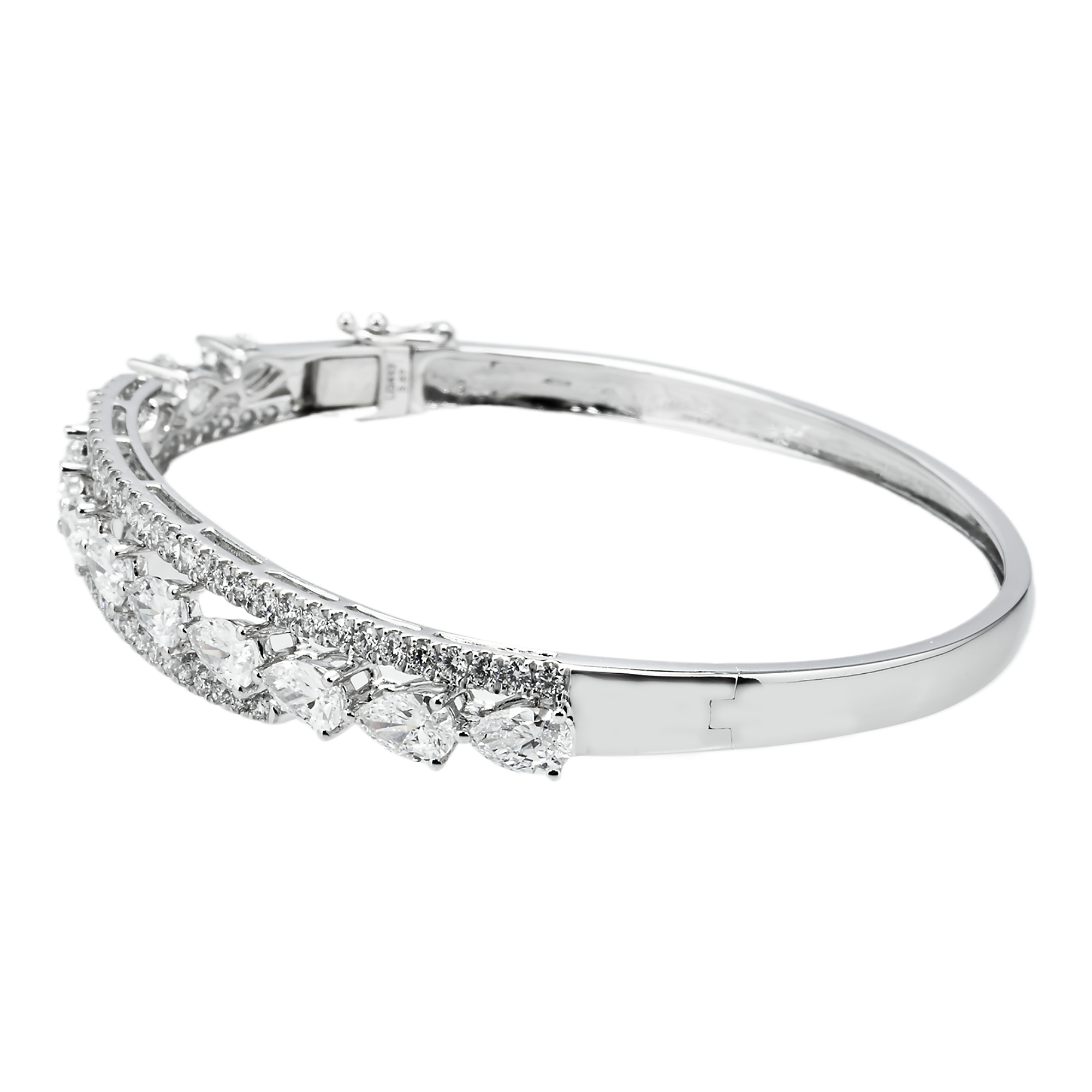 White Gold Round & Pear Cut Diamond Bangle Bracelet 4.78ct