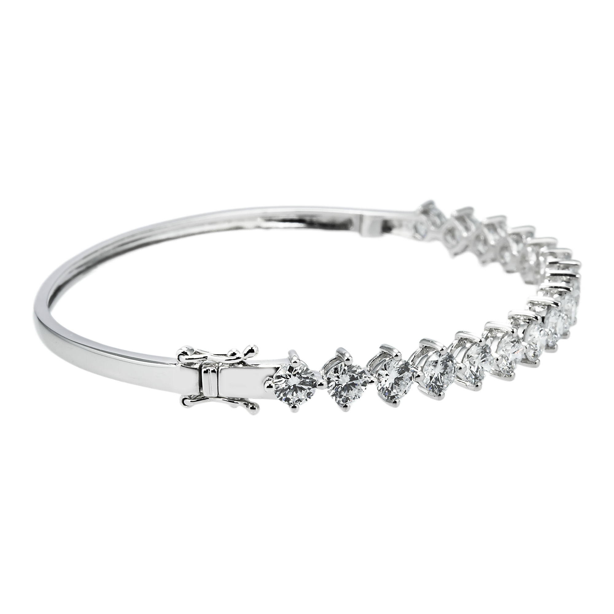 White Gold Round Diamond Satellite Bangle Bracelet 3.74ct