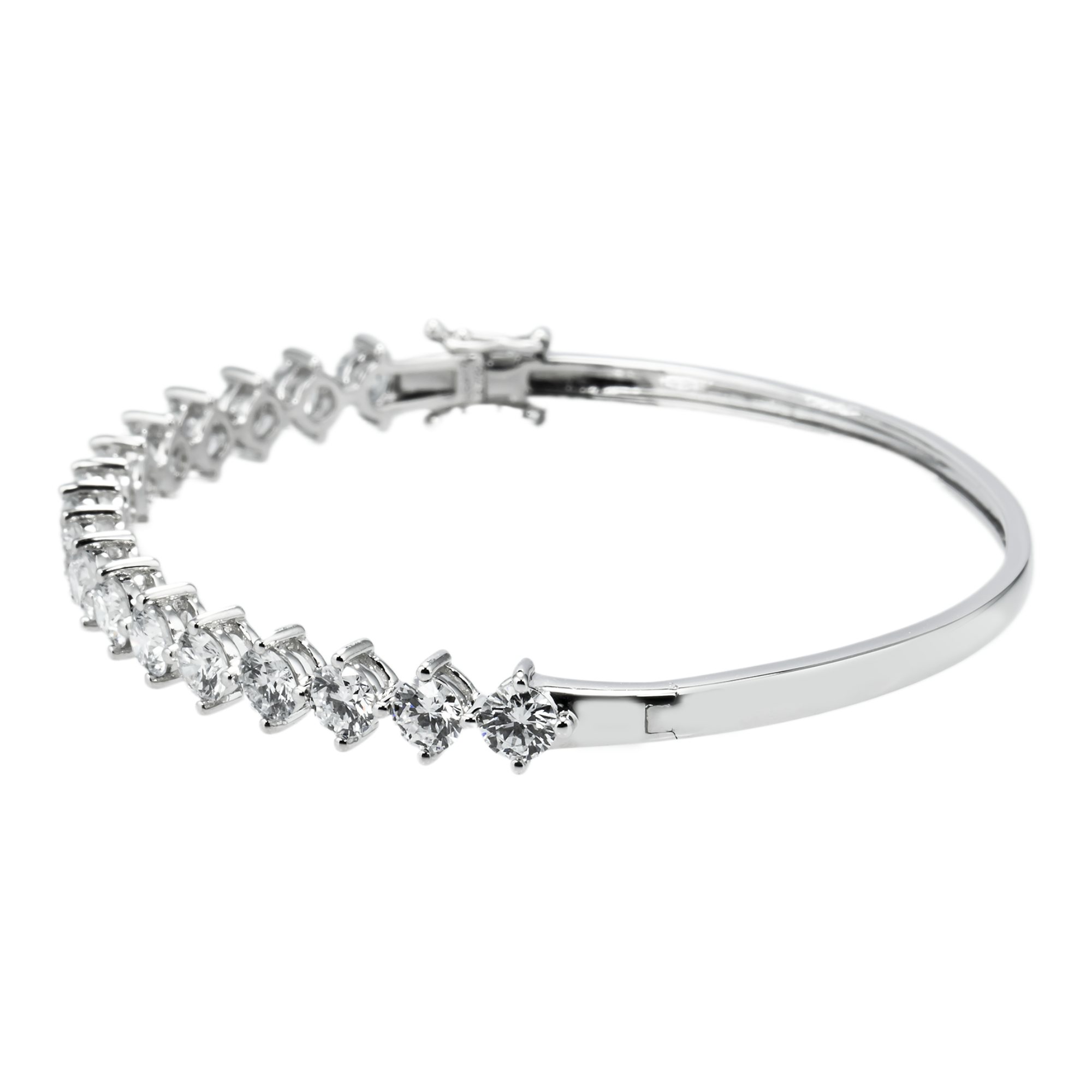 White Gold Round Diamond Satellite Bangle Bracelet 3.74ct