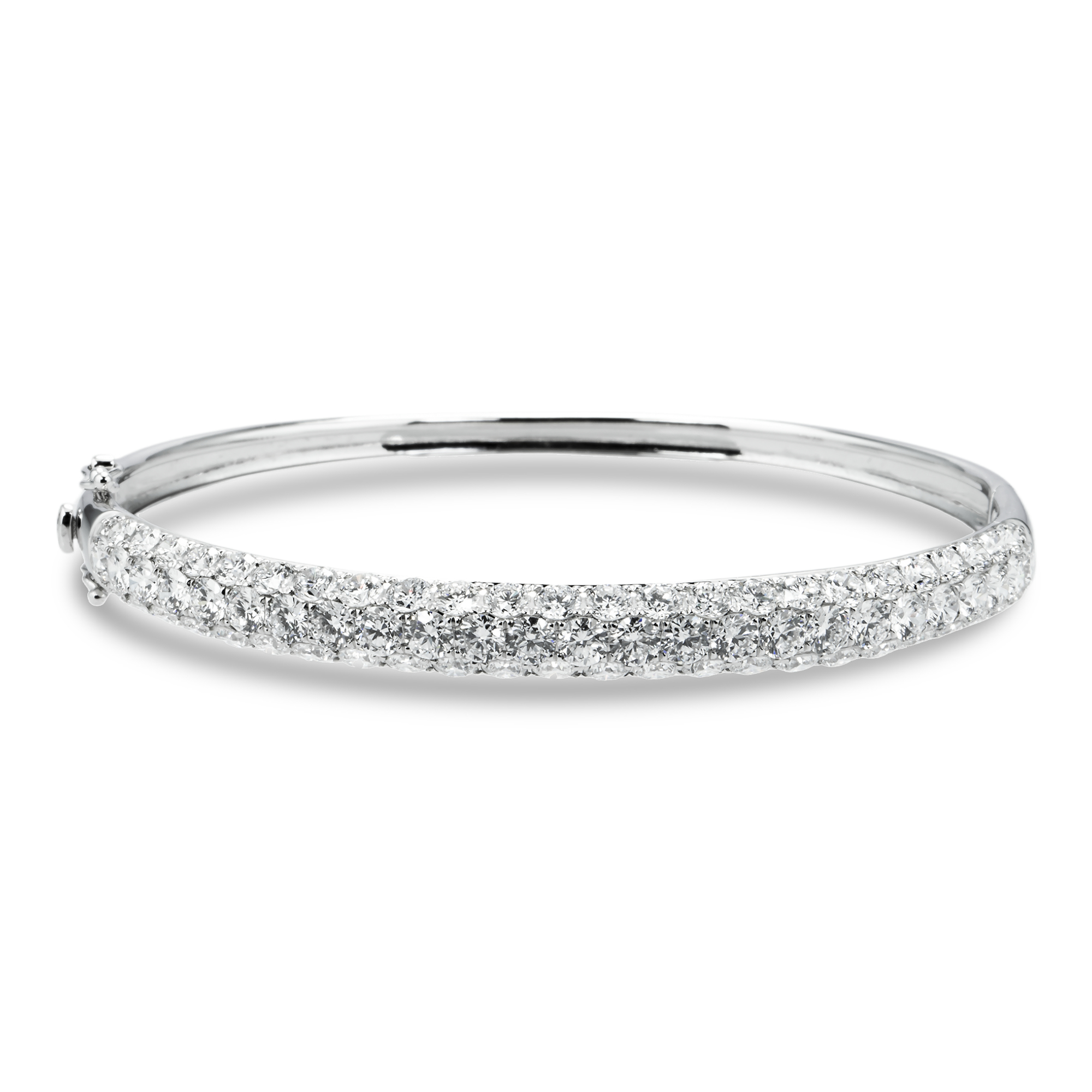 White Gold Triple Row Pave Set Round Diamond Bangle Bracelet 6.03ctw
