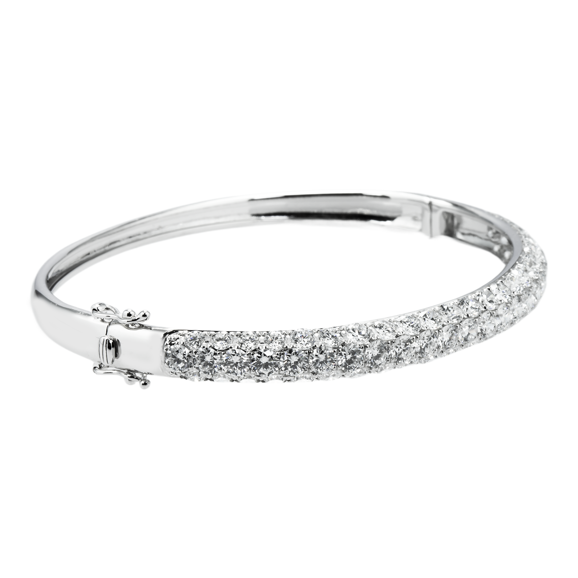 White Gold Triple Row Pave Set Round Diamond Bangle Bracelet 6.03ctw