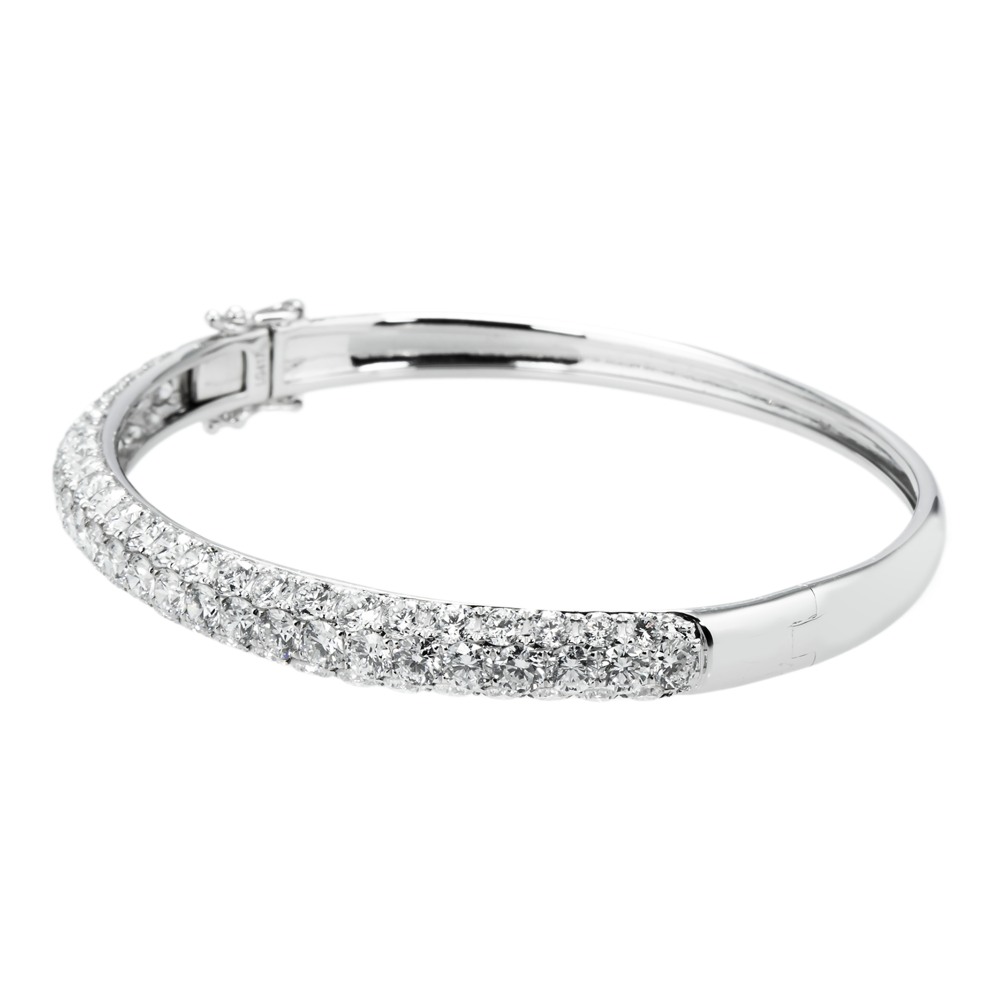 White Gold Triple Row Pave Set Round Diamond Bangle Bracelet 6.03ctw