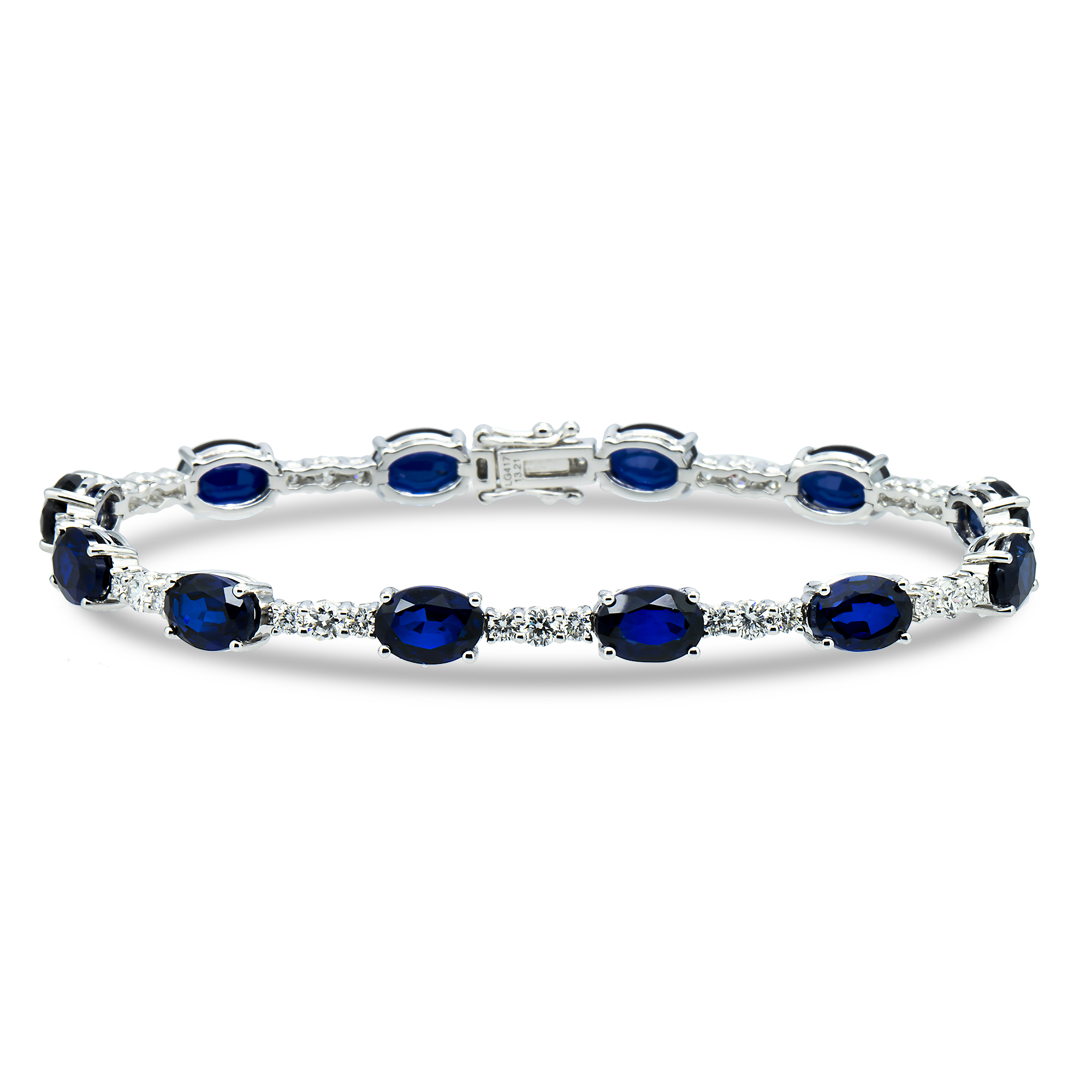 White Gold Oval Cut Sapphire & Round Cut Diamond Bracelet 14.75ctw