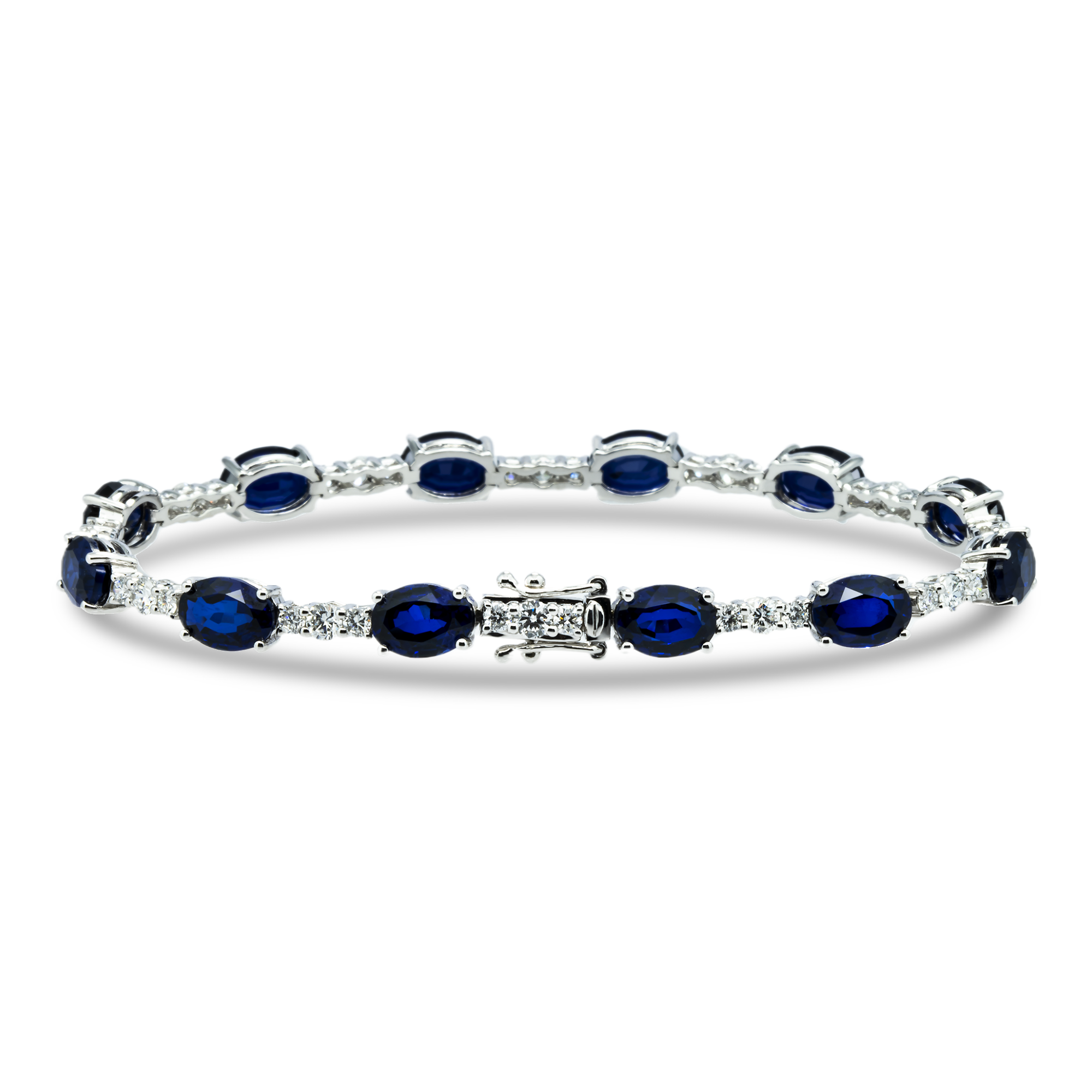 White Gold Oval Cut Sapphire & Round Cut Diamond Bracelet 14.75ctw