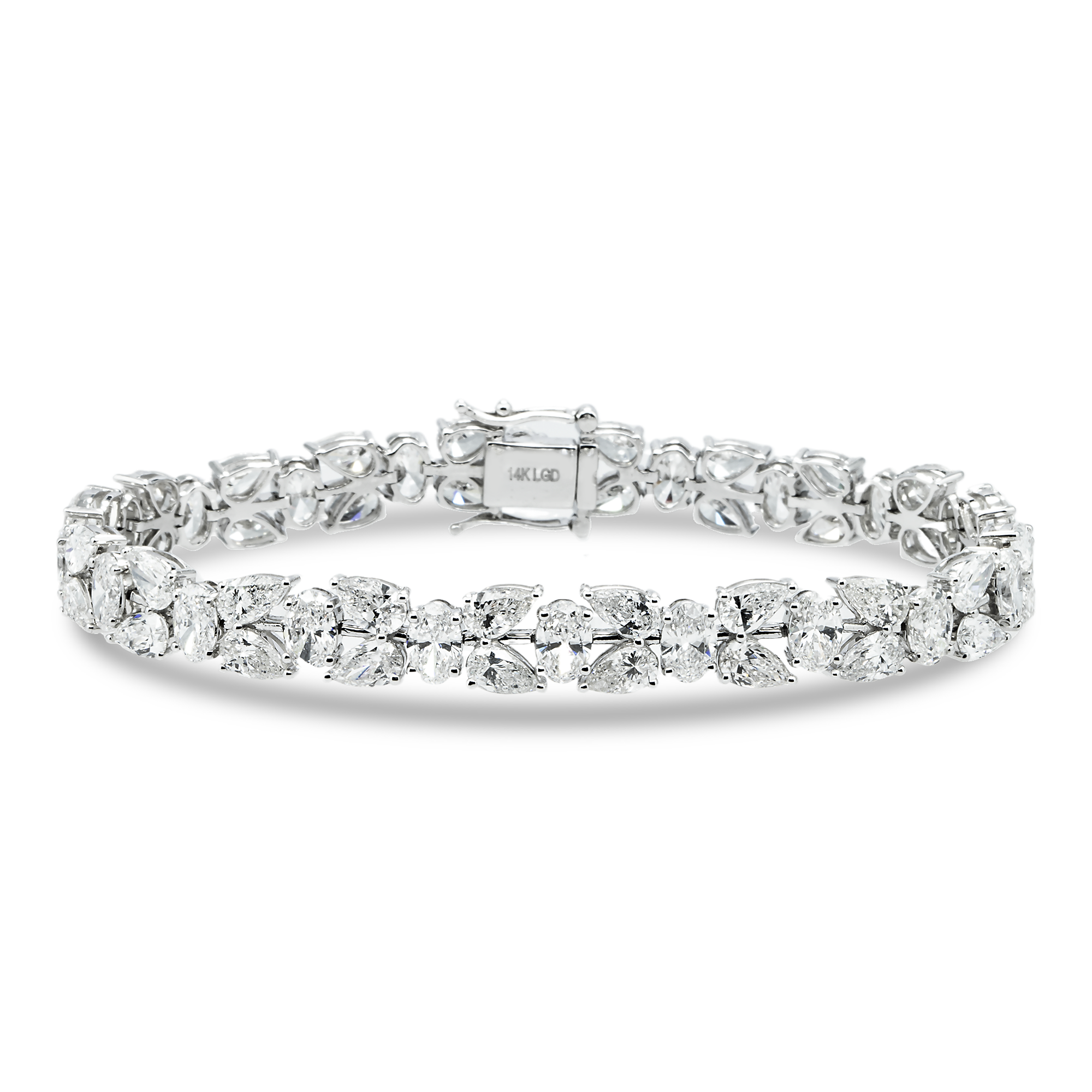 14K White Gold Pear & Oval Cut Diamond Rose Bud Bracelet 18.83ct