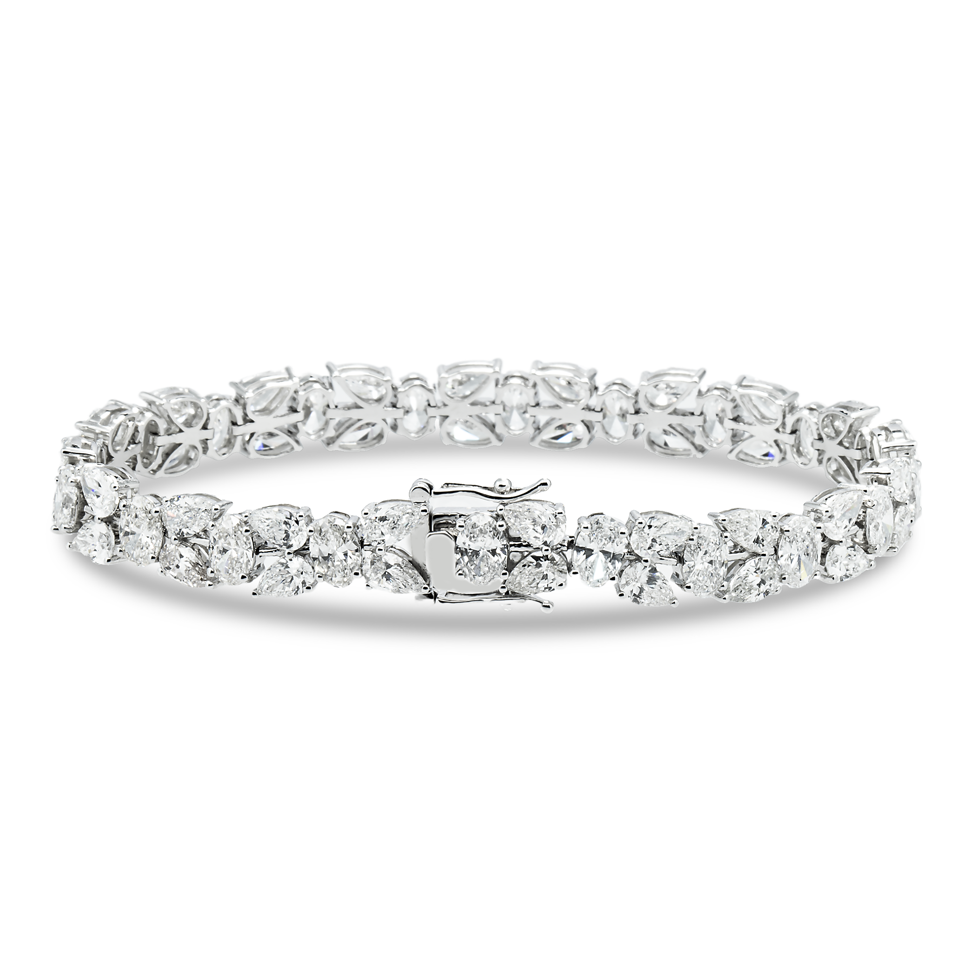 14K White Gold Pear & Oval Cut Diamond Rose Bud Bracelet 18.83ct