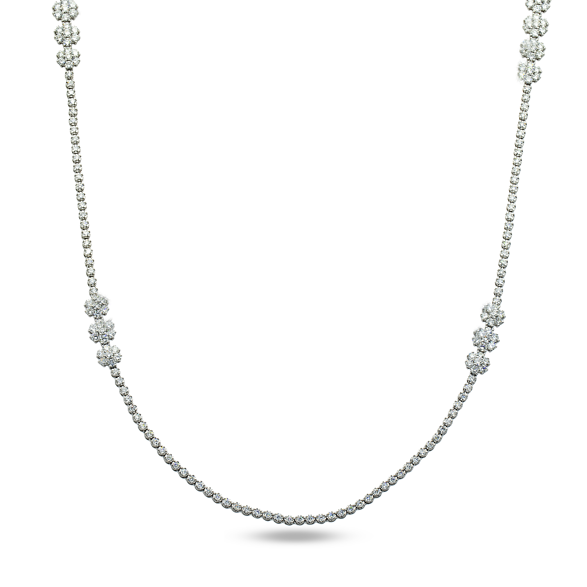 White Gold Round Diamond Floating Flower Necklace 15.63ct (Extra Long 36")