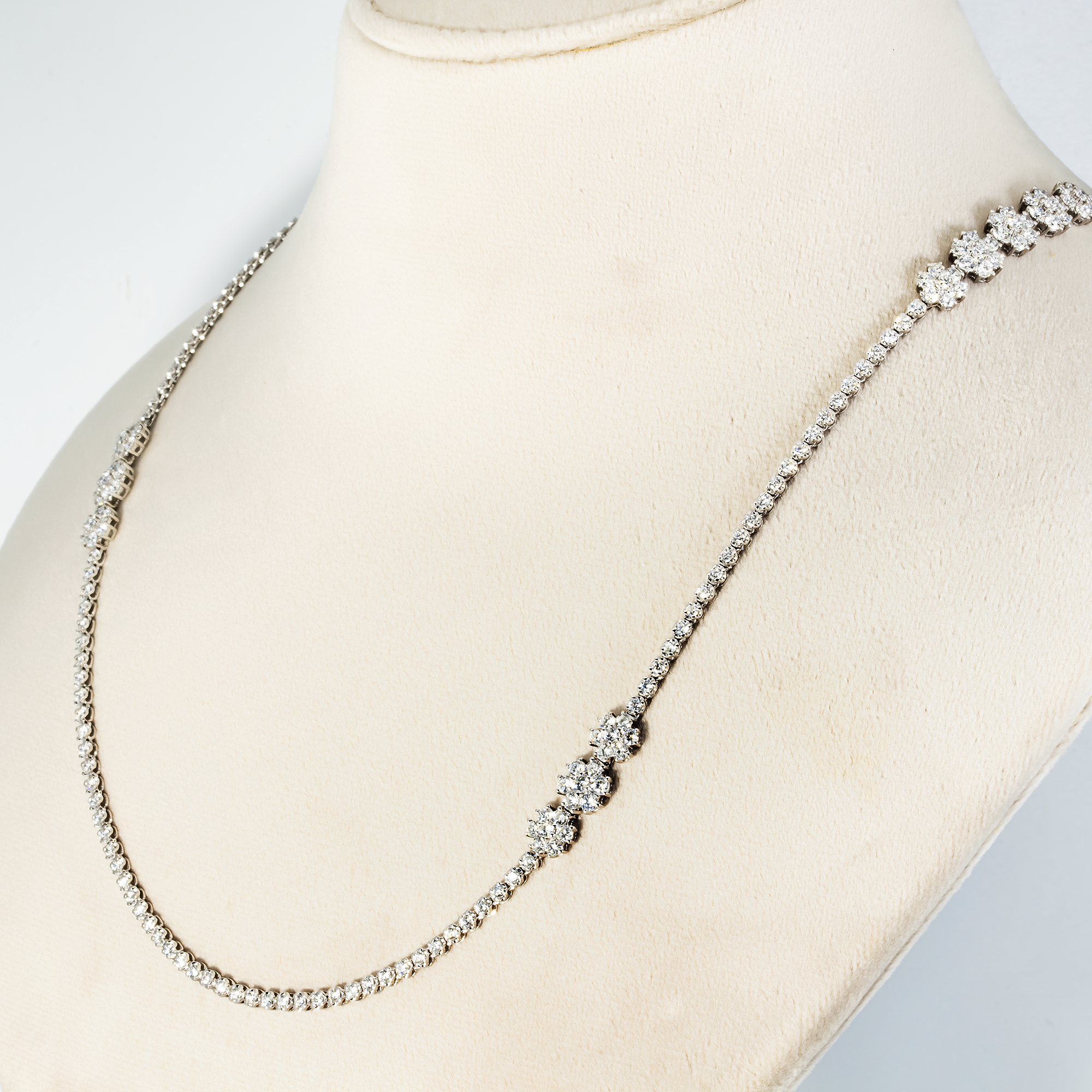 White Gold Round Diamond Floating Flower Necklace 15.63ct (Extra Long 36")