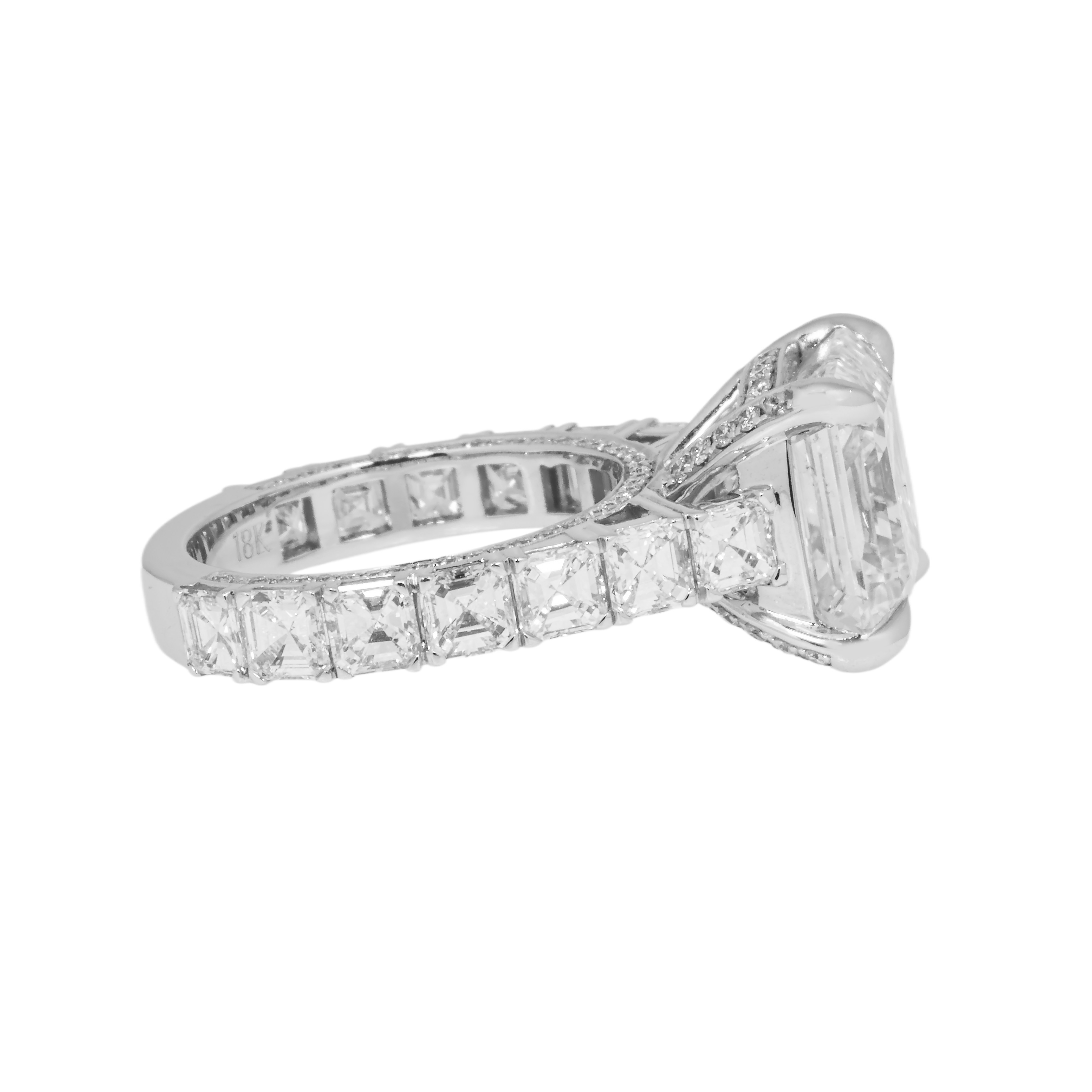 Gia 18K White Gold 7.38Ct Asscher Cut Diamond Engagement Ring 11.13 Bridal