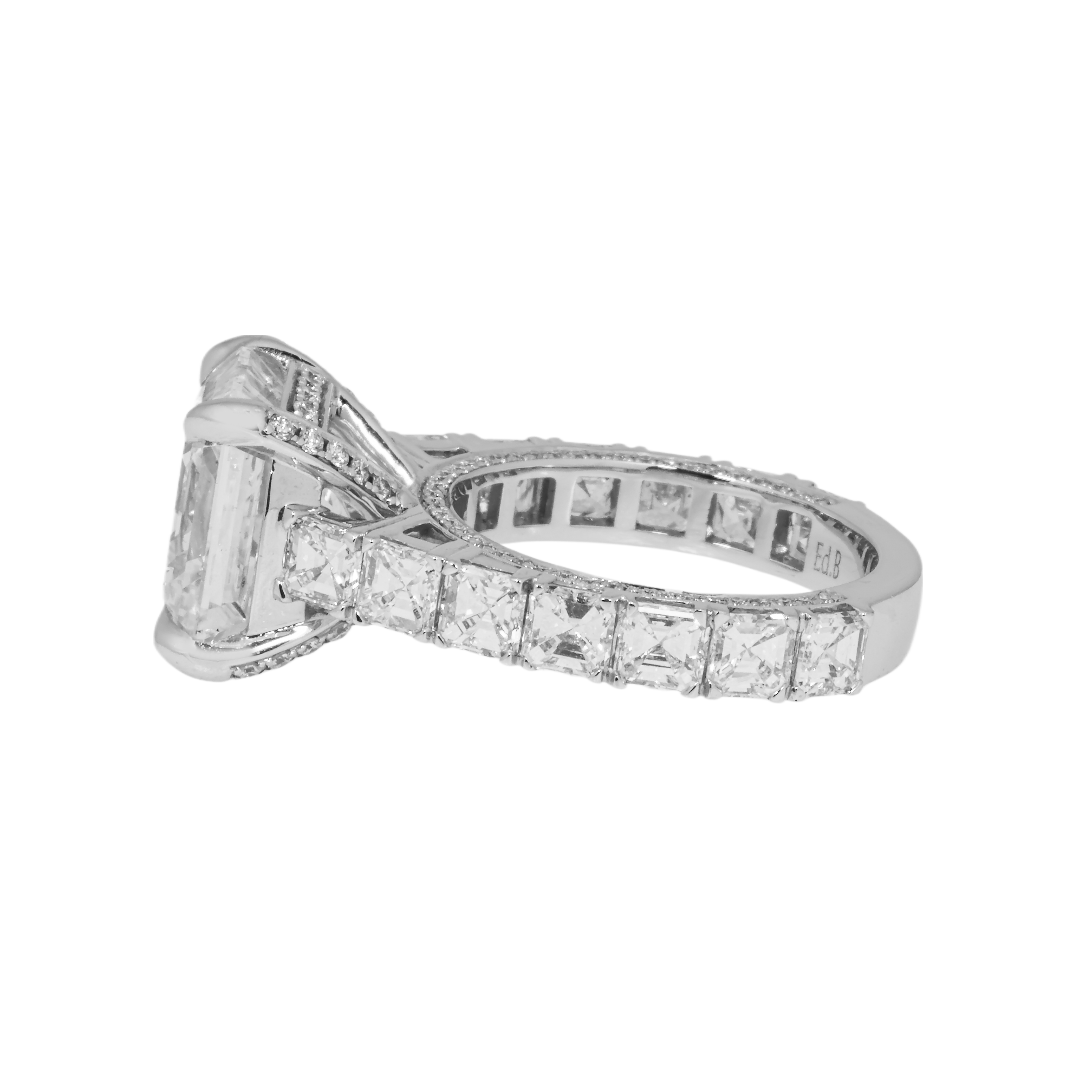 Gia 18K White Gold 7.38Ct Asscher Cut Diamond Engagement Ring 11.13 Bridal