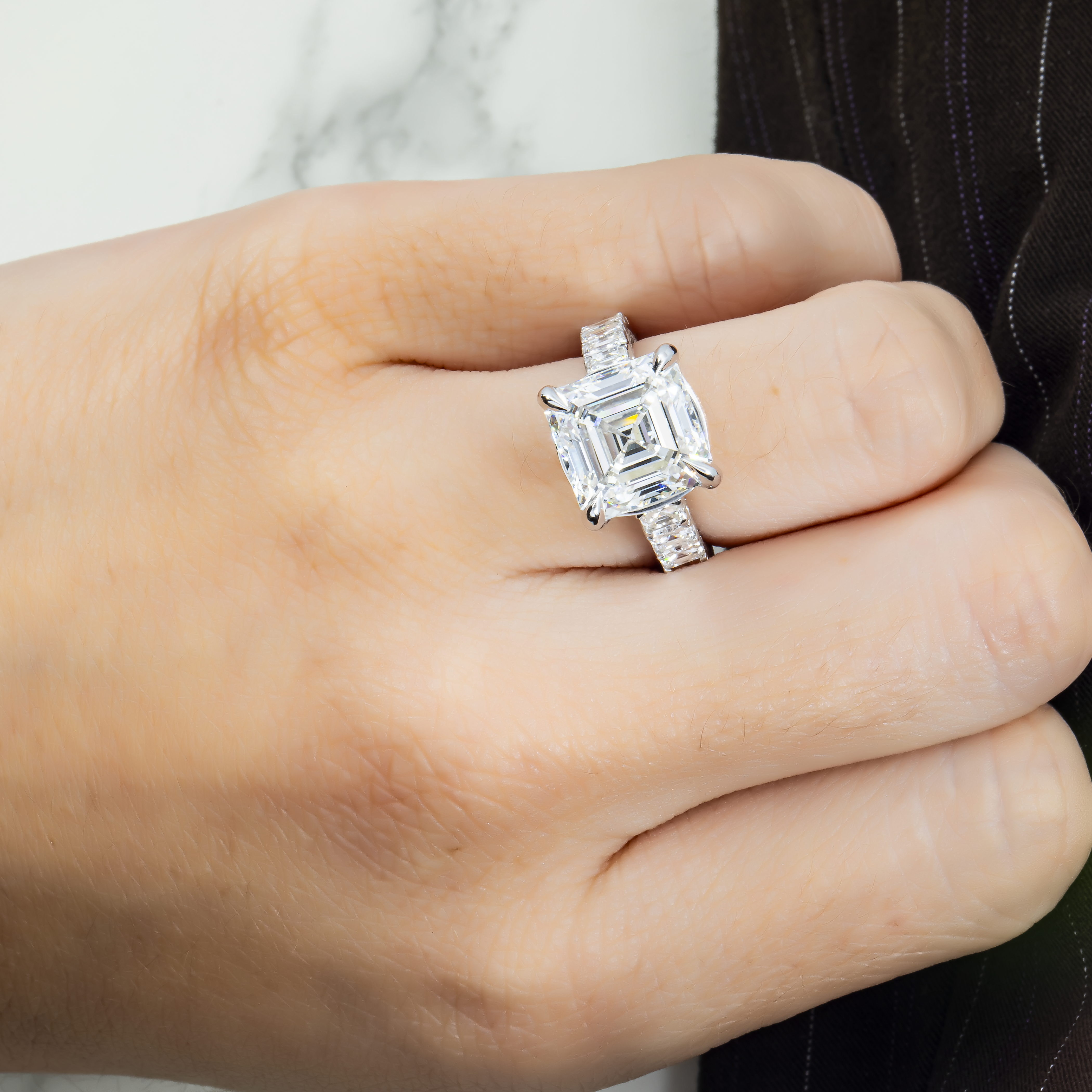 Gia 18K White Gold 7.38Ct Asscher Cut Diamond Engagement Ring 11.13 Bridal