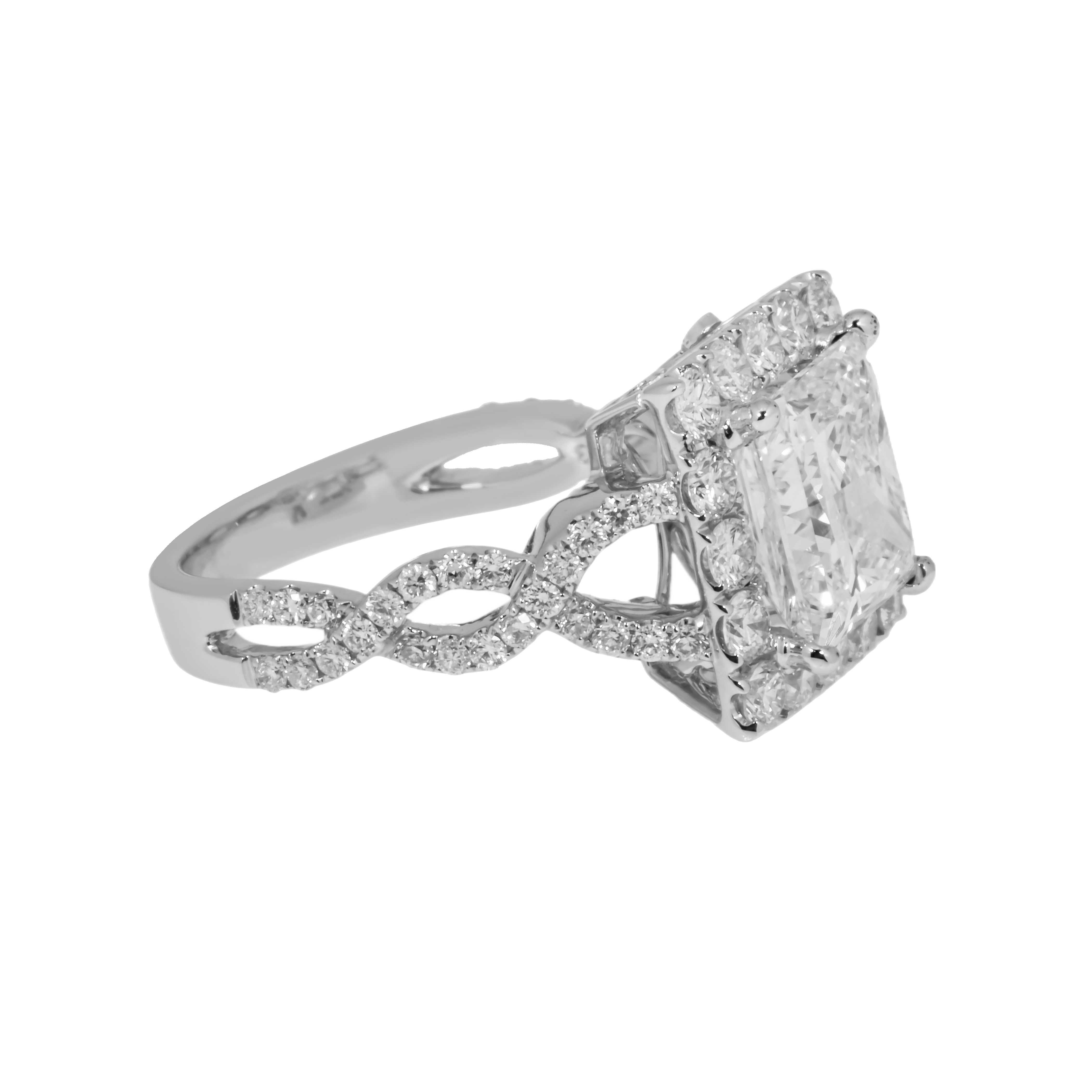 18K White Gold 4Ct Princess Cut Diamond Engagement Ring W/ Halo 5.32Ctw Bridal