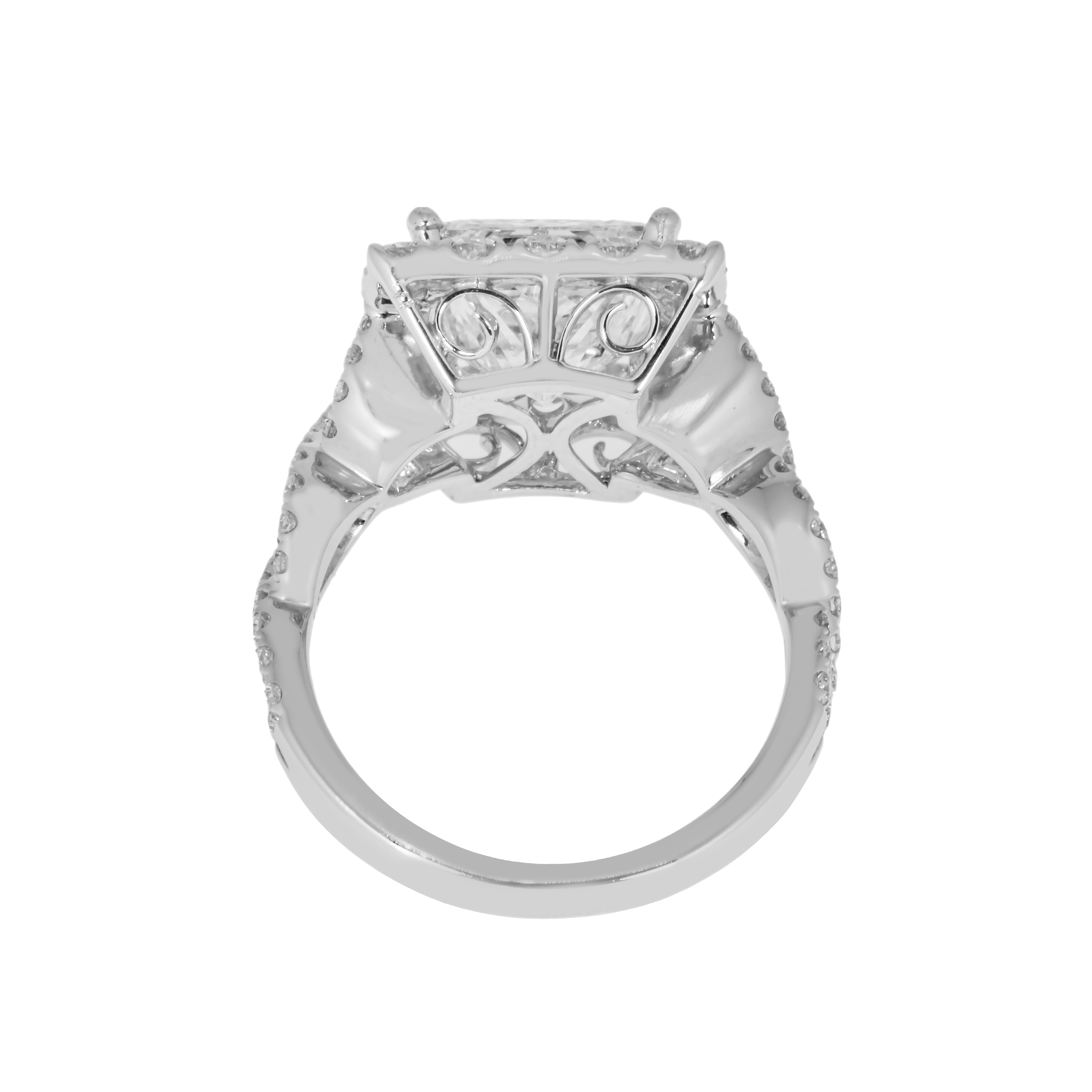 18K White Gold 4Ct Princess Cut Diamond Engagement Ring W/ Halo 5.32Ctw Bridal
