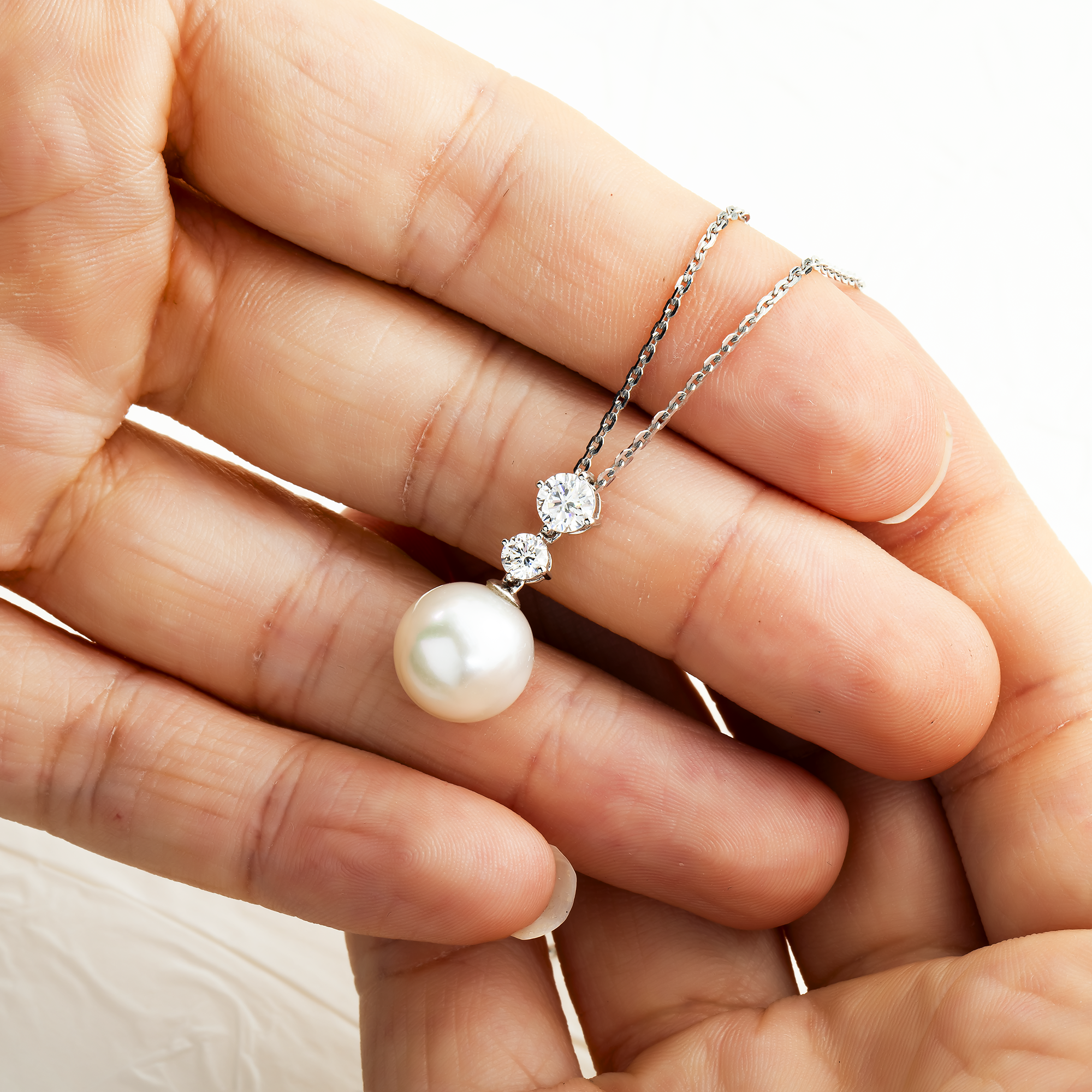 White Gold Round Diamond & Pearl Necklace 0.57ct (matching set)