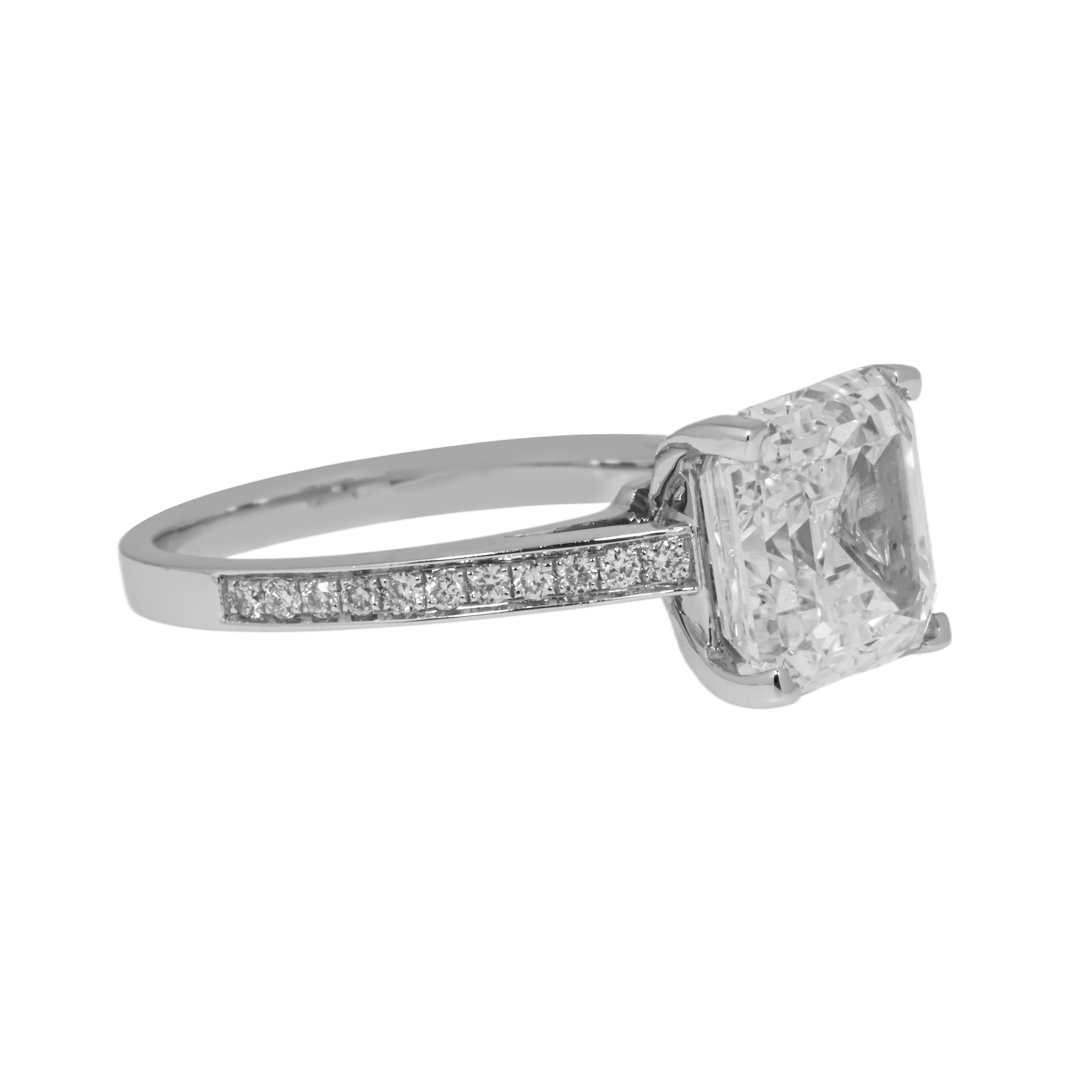 18K White Gold 4.42Ct Asscher Cut Diamond Engagement Ring 4.61Ctw Bridal
