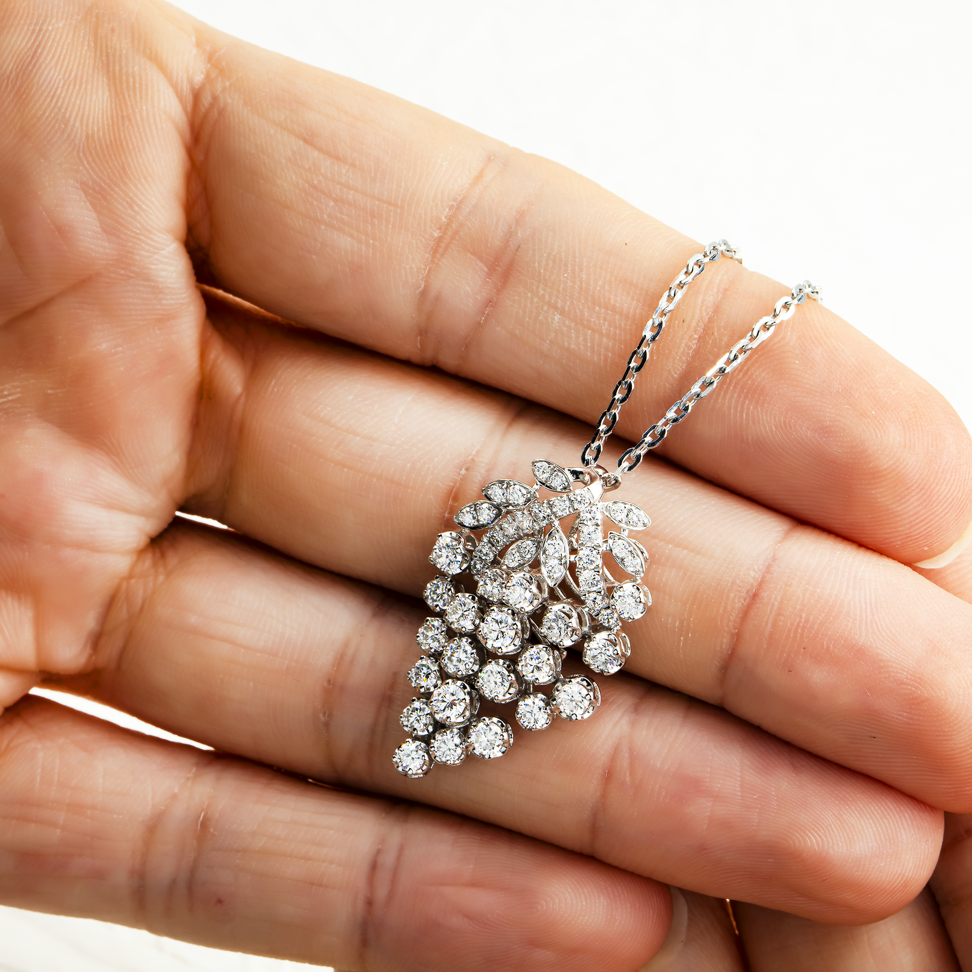 White Gold Diamond Berry Pendant & Chain Necklace 1.63ct