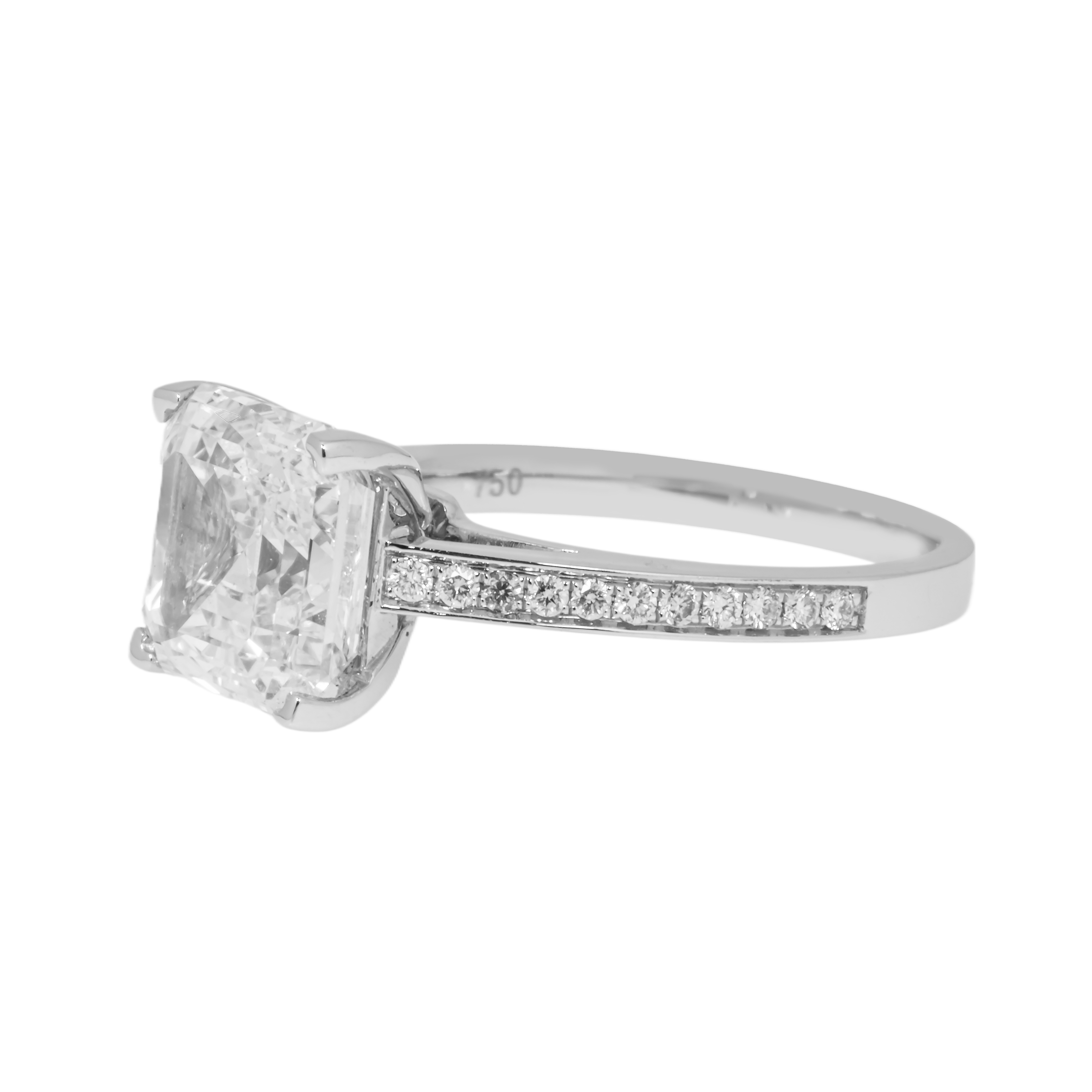 18K White Gold 4.42Ct Asscher Cut Diamond Engagement Ring 4.61Ctw Bridal