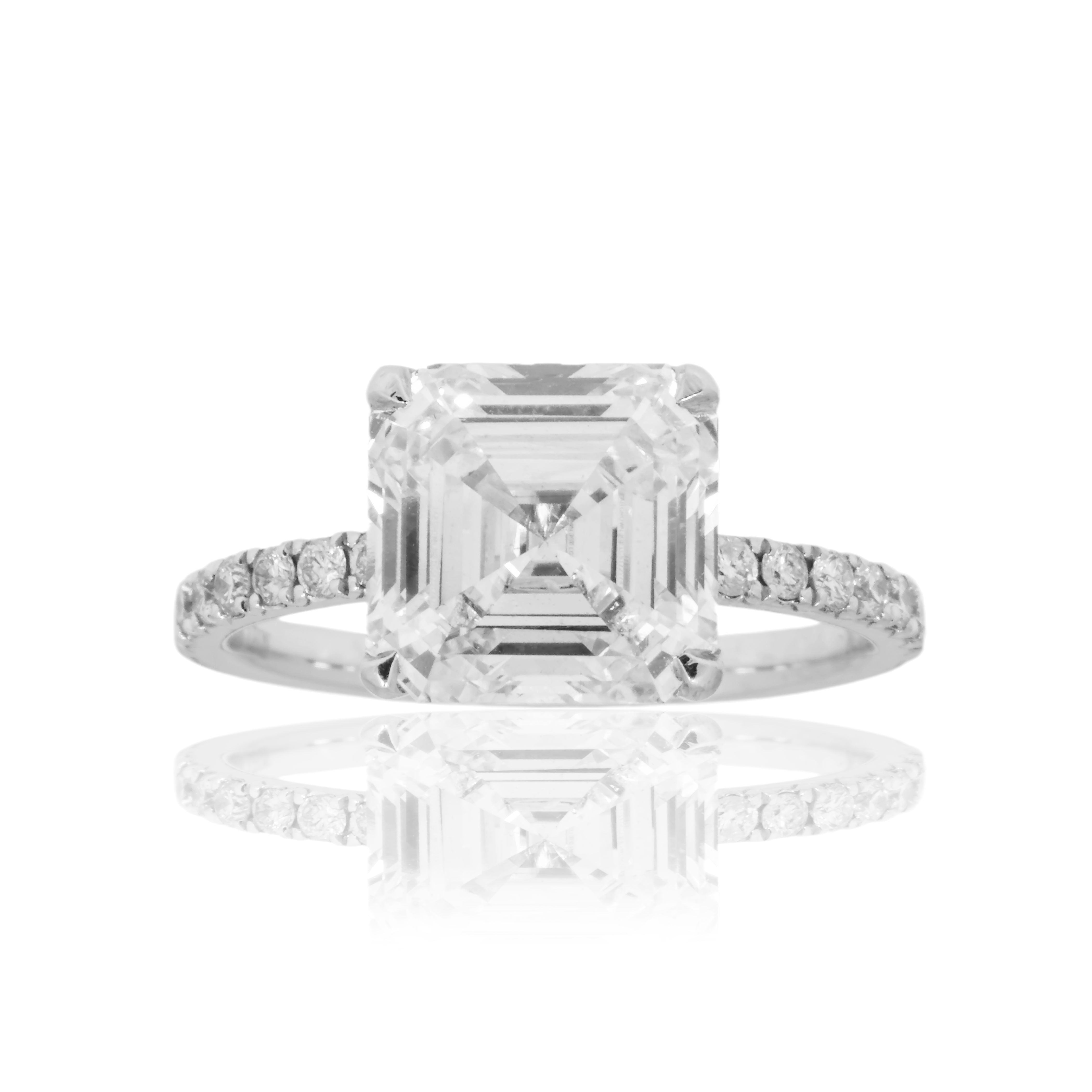 Platinum 4.05Ct Asscher Cut Diamond Engagement Ring 4.42Ctw Bridal