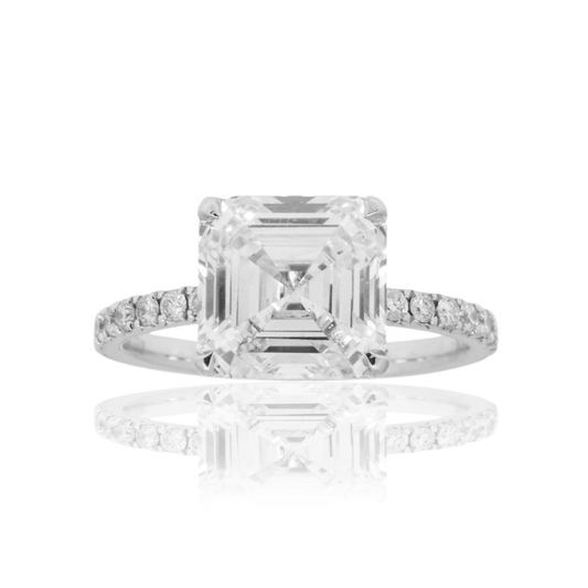 Platinum 4.05Ct Asscher Cut Diamond Engagement Ring 4.42Ctw Bridal