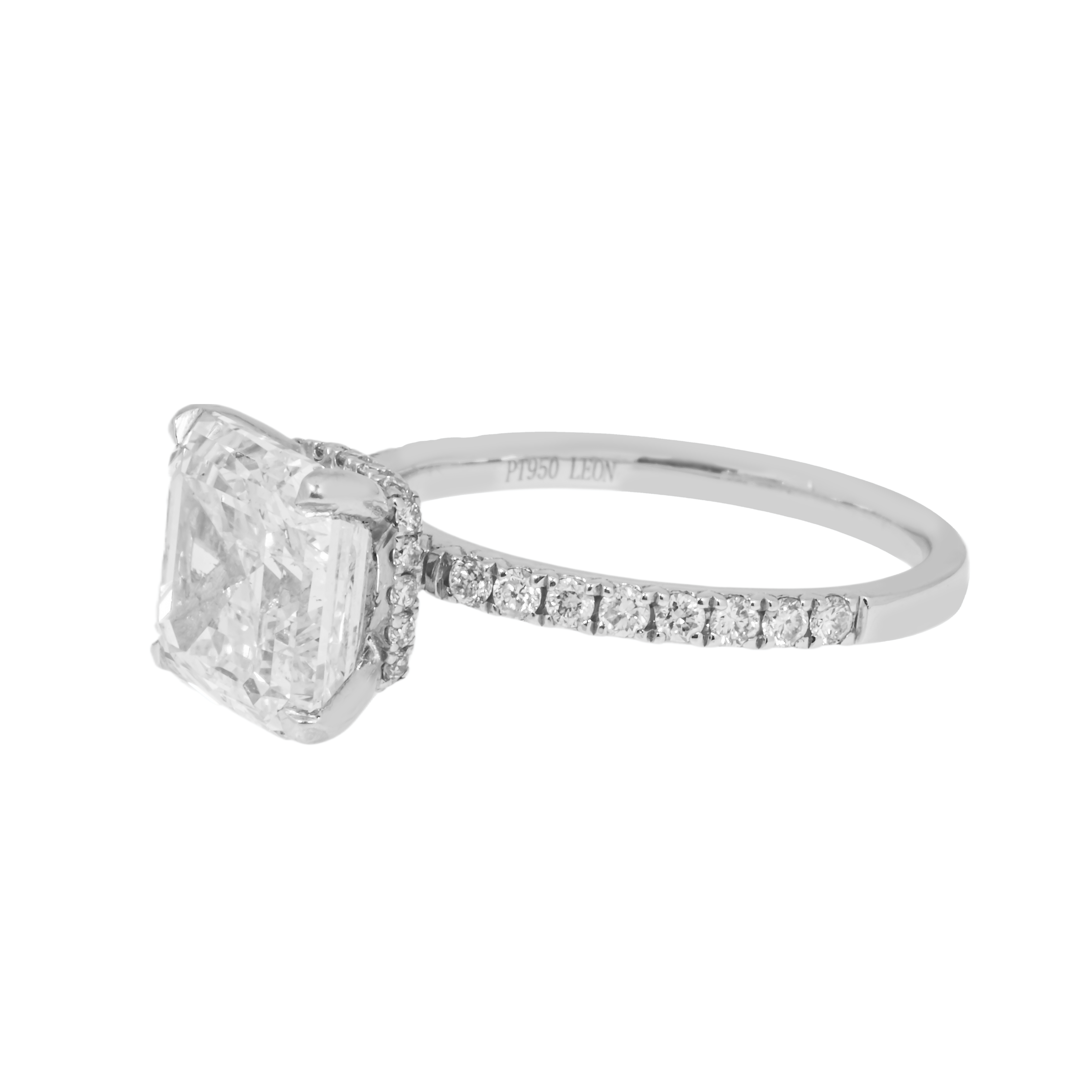 Platinum 4.05Ct Asscher Cut Diamond Engagement Ring 4.42Ctw Bridal