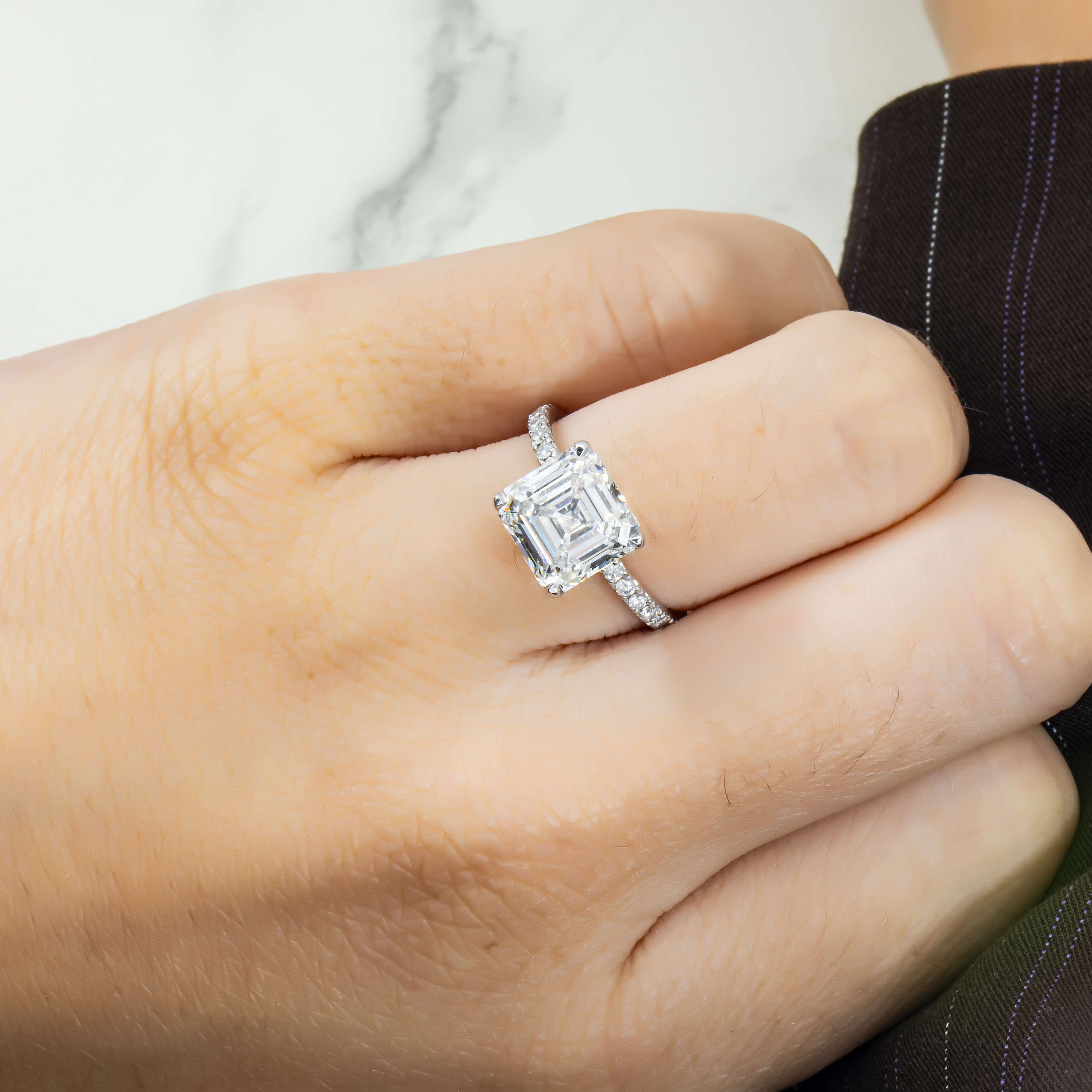 Platinum 4.05Ct Asscher Cut Diamond Engagement Ring 4.42Ctw Bridal