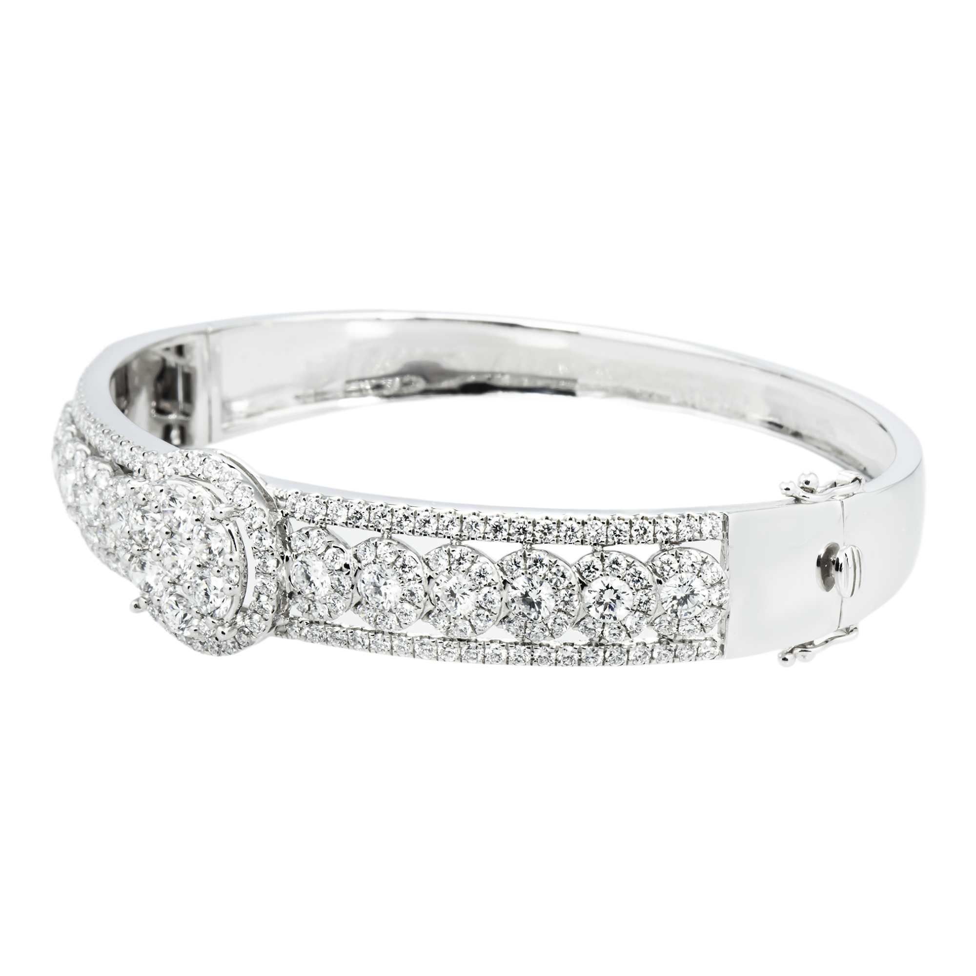 White Gold Detailed Round Diamond Bangle Bracelet 4.70ct