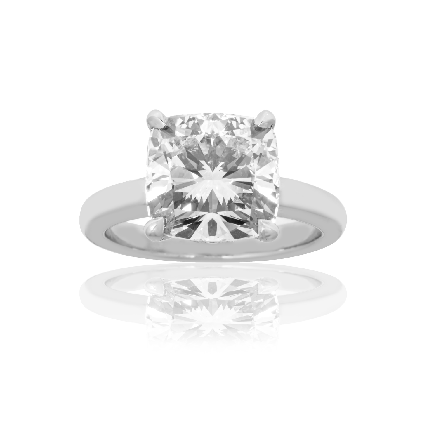 18K White Gold 4.07ct Cushion Cut Solitaire Engagement Ring 4.17ctw