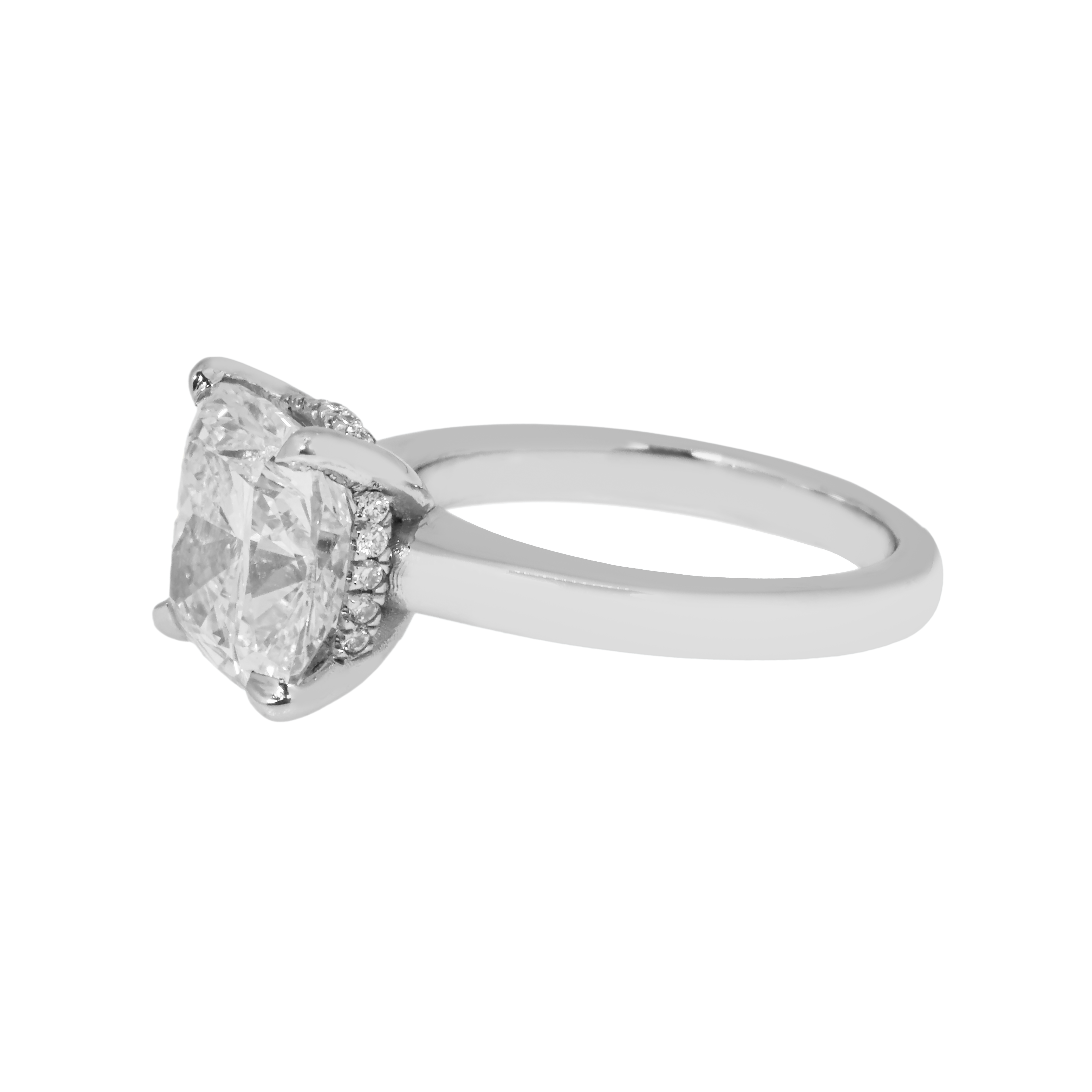 18K White Gold 4.07Ct Cushion Cut Solitaire Engagement Ring 4.17Ctw Bridal
