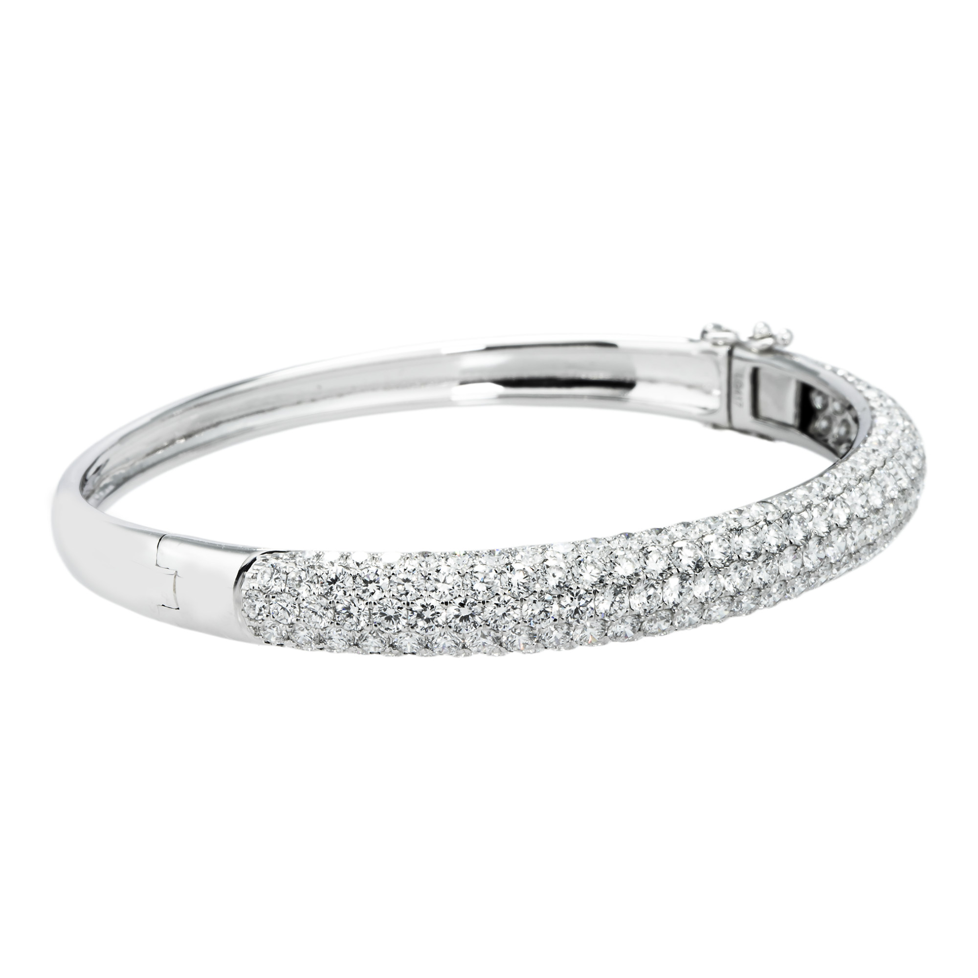 White Gold 5 Row Pave Set Round Diamond Bangle Bracelet 6.62ct