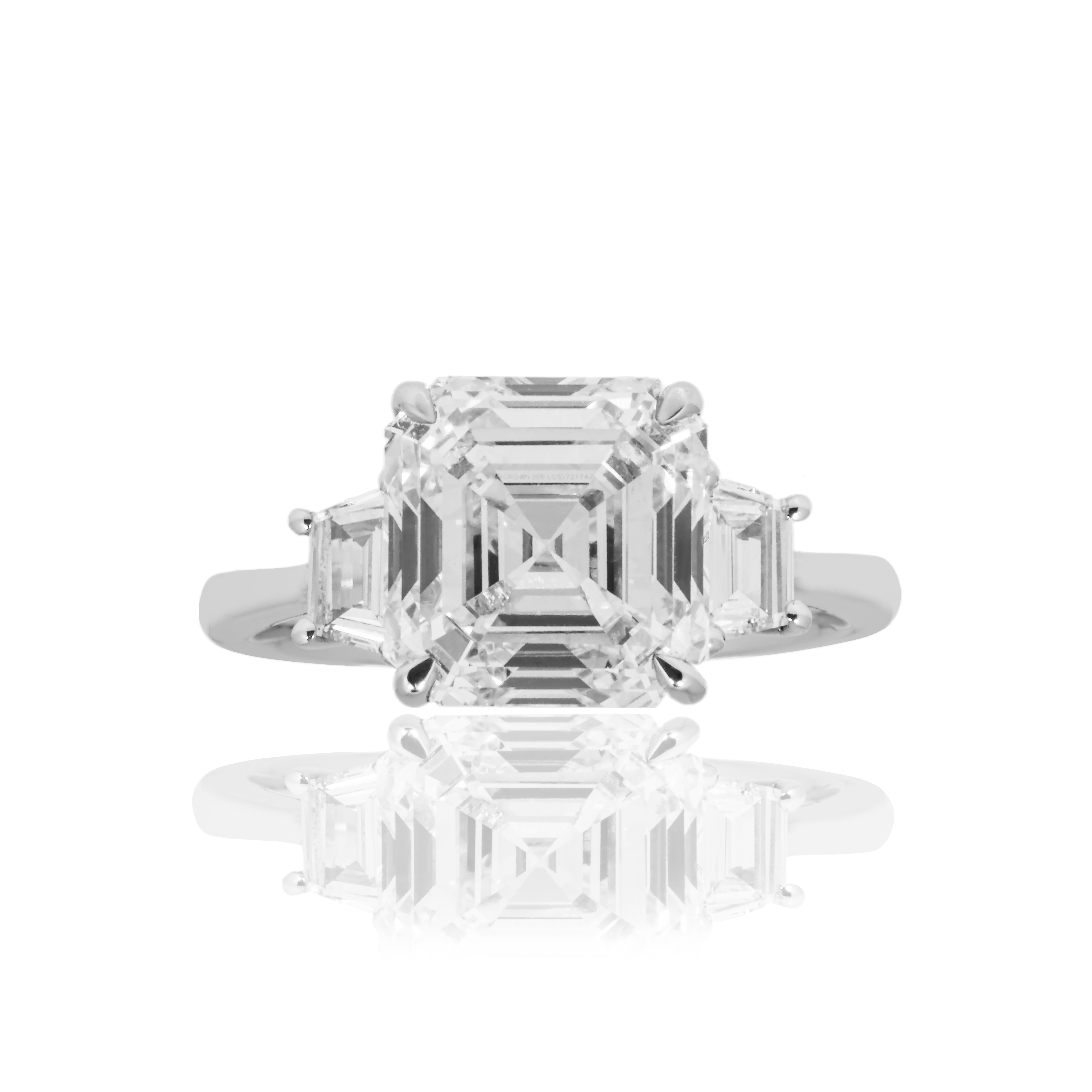 18K White Gold 4.53Ct Asscher Cut Triple Diamond Engagement Ring 4.97Ctw Bridal