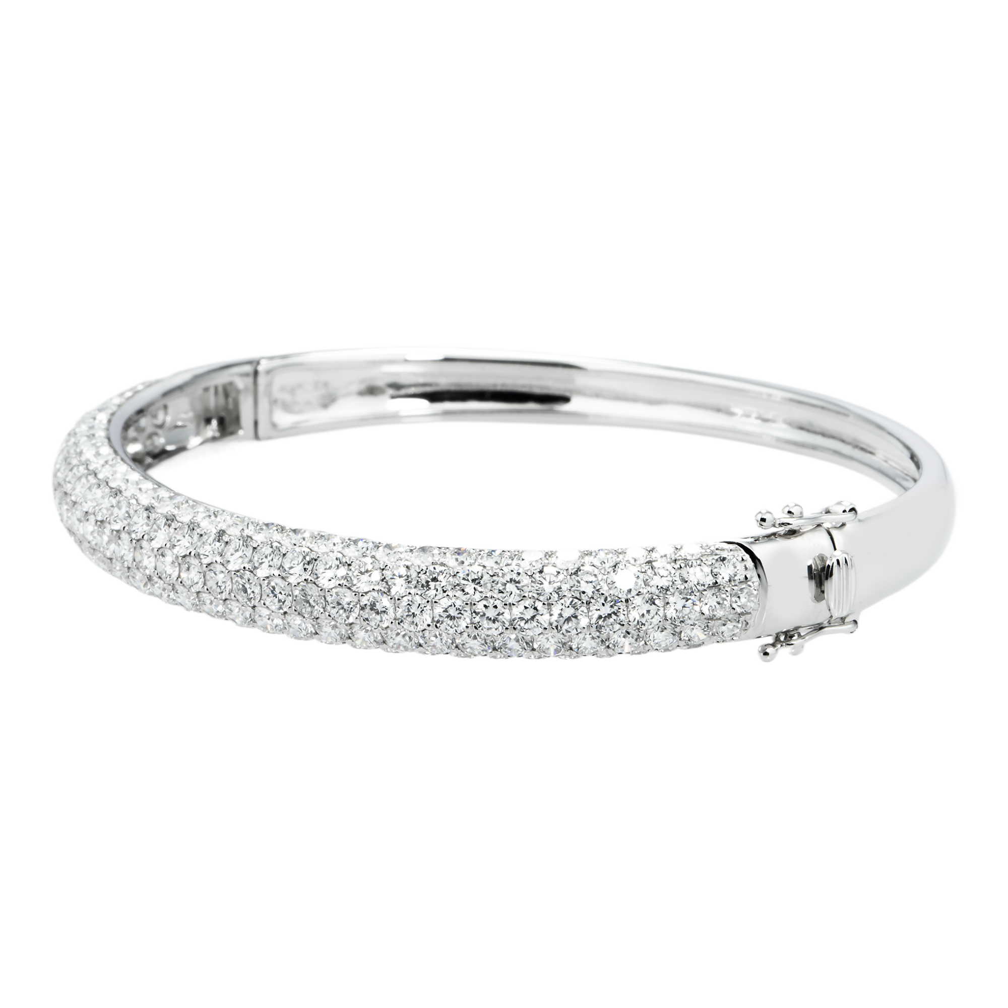 White Gold 5 Row Pave Set Round Diamond Bangle Bracelet 6.62ct