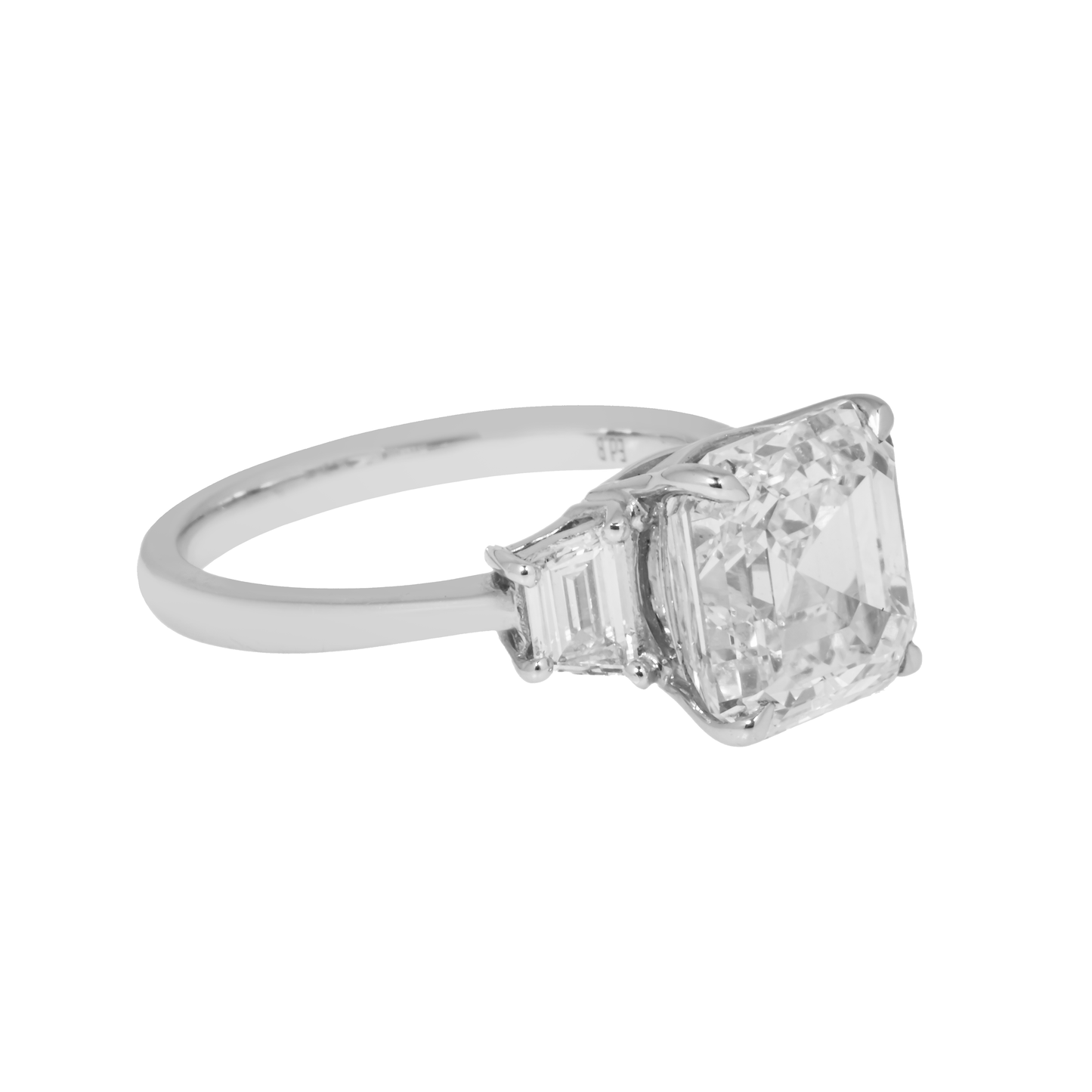 18K White Gold 4.53ct Asscher Cut Triple Diamond Engagement Ring 4.97ctw