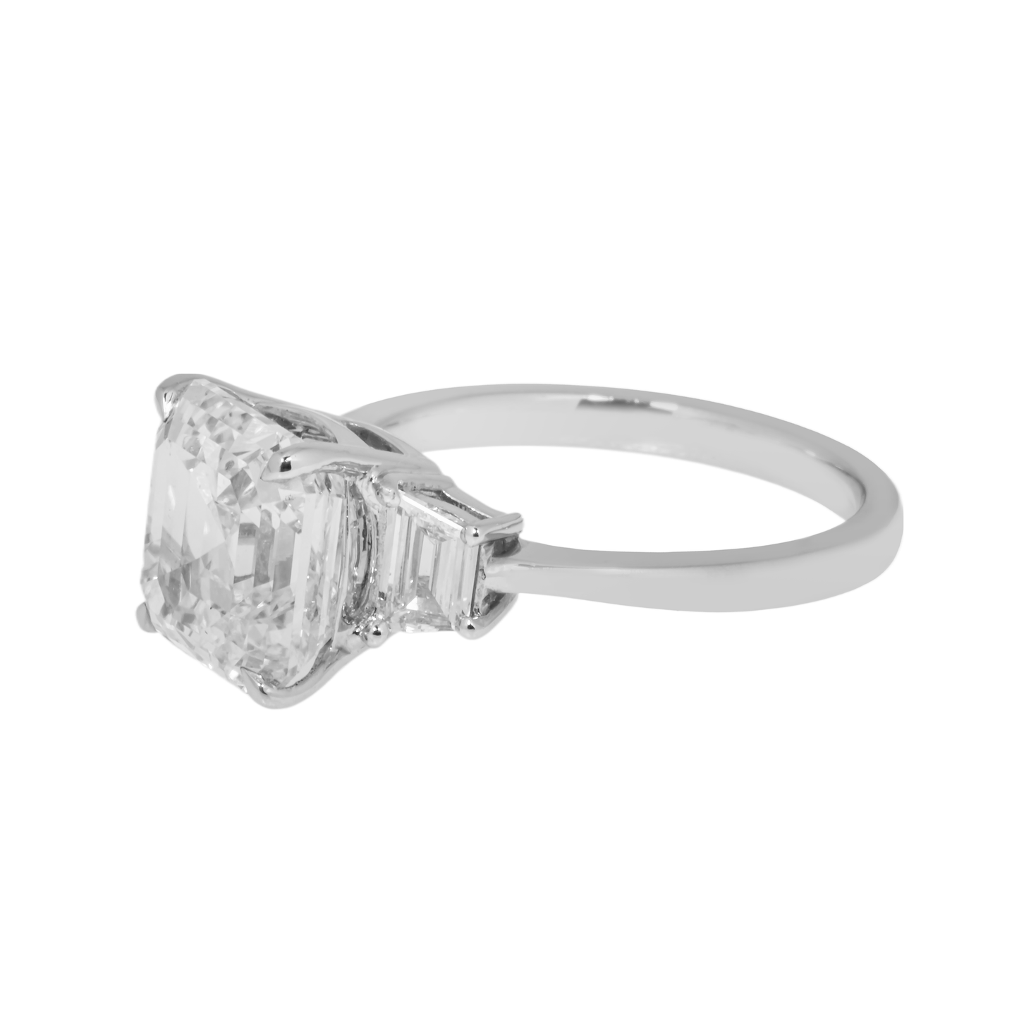 18K White Gold 4.53ct Asscher Cut Triple Diamond Engagement Ring 4.97ctw