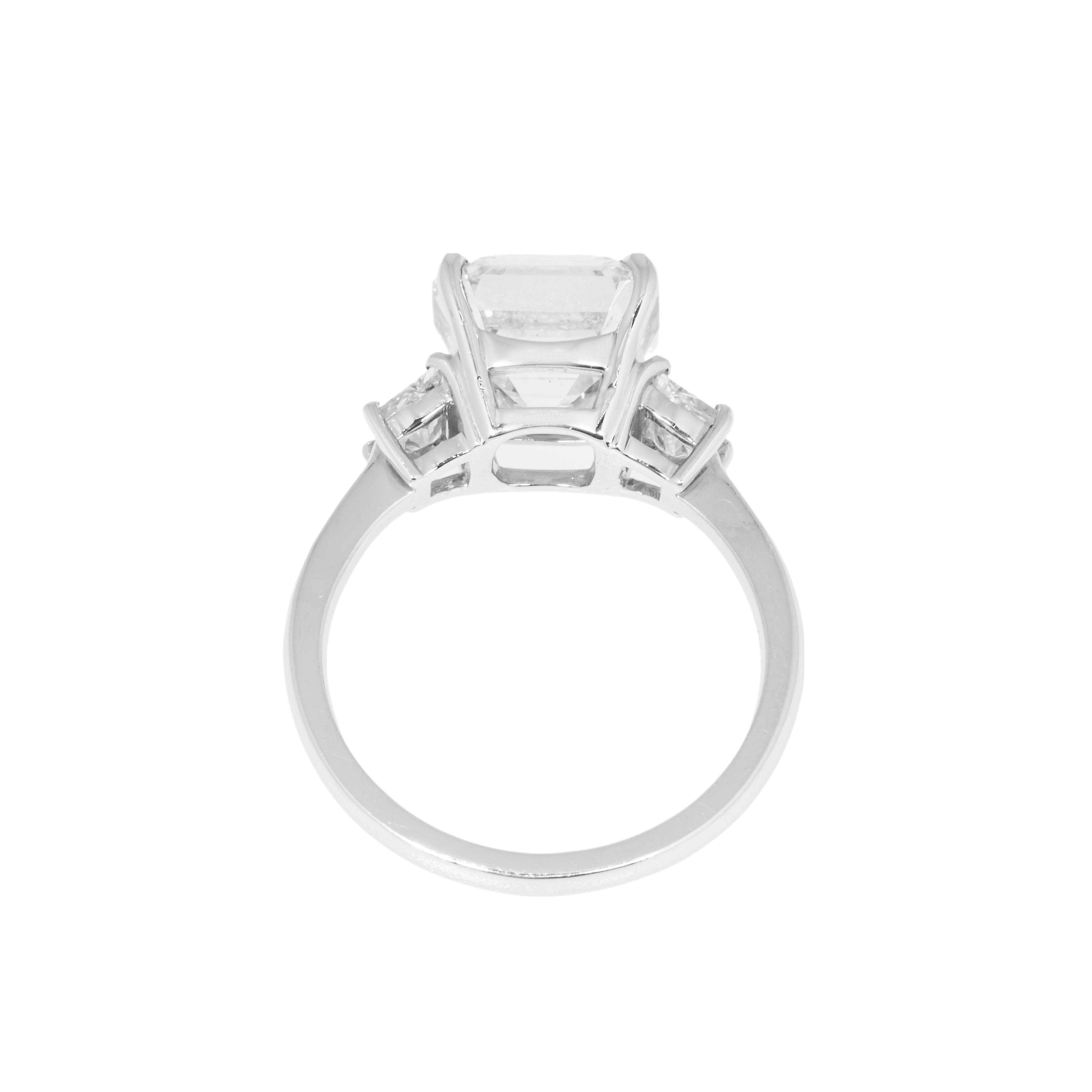 18K White Gold 4.53Ct Asscher Cut Triple Diamond Engagement Ring 4.97Ctw Bridal
